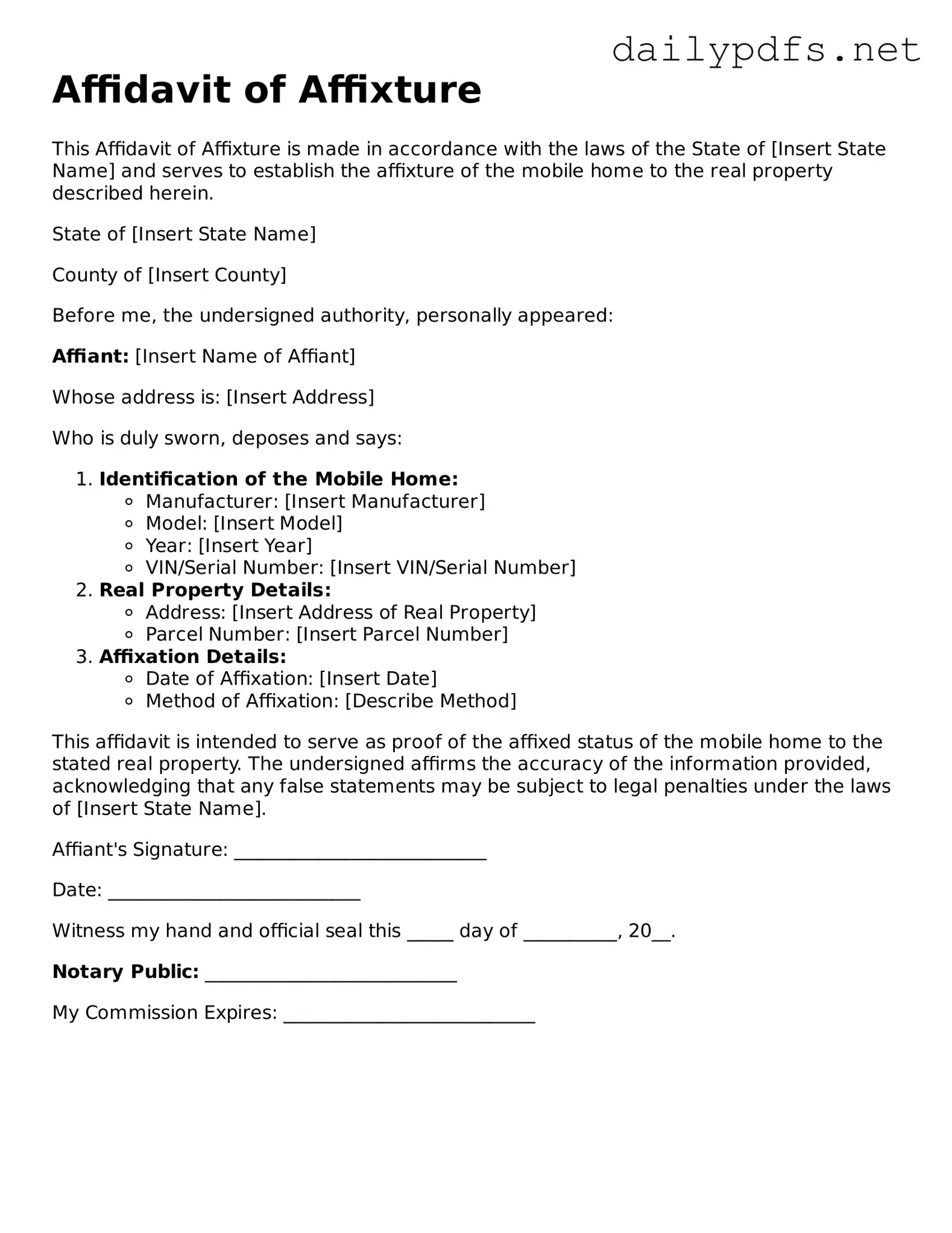 Printable Affidavit of Affixture Document
