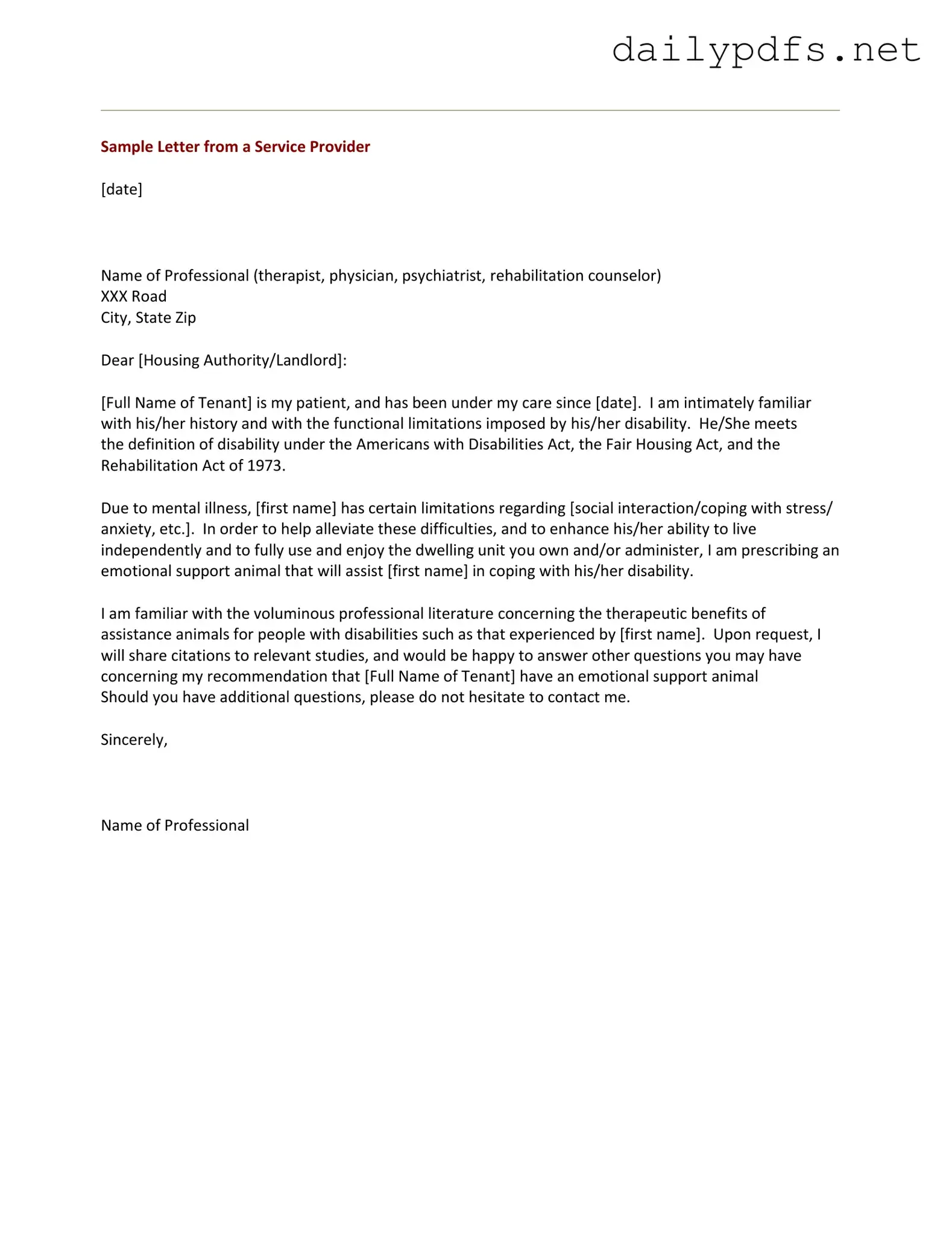 Fill Out Your Emotional Support Animal Letter Form