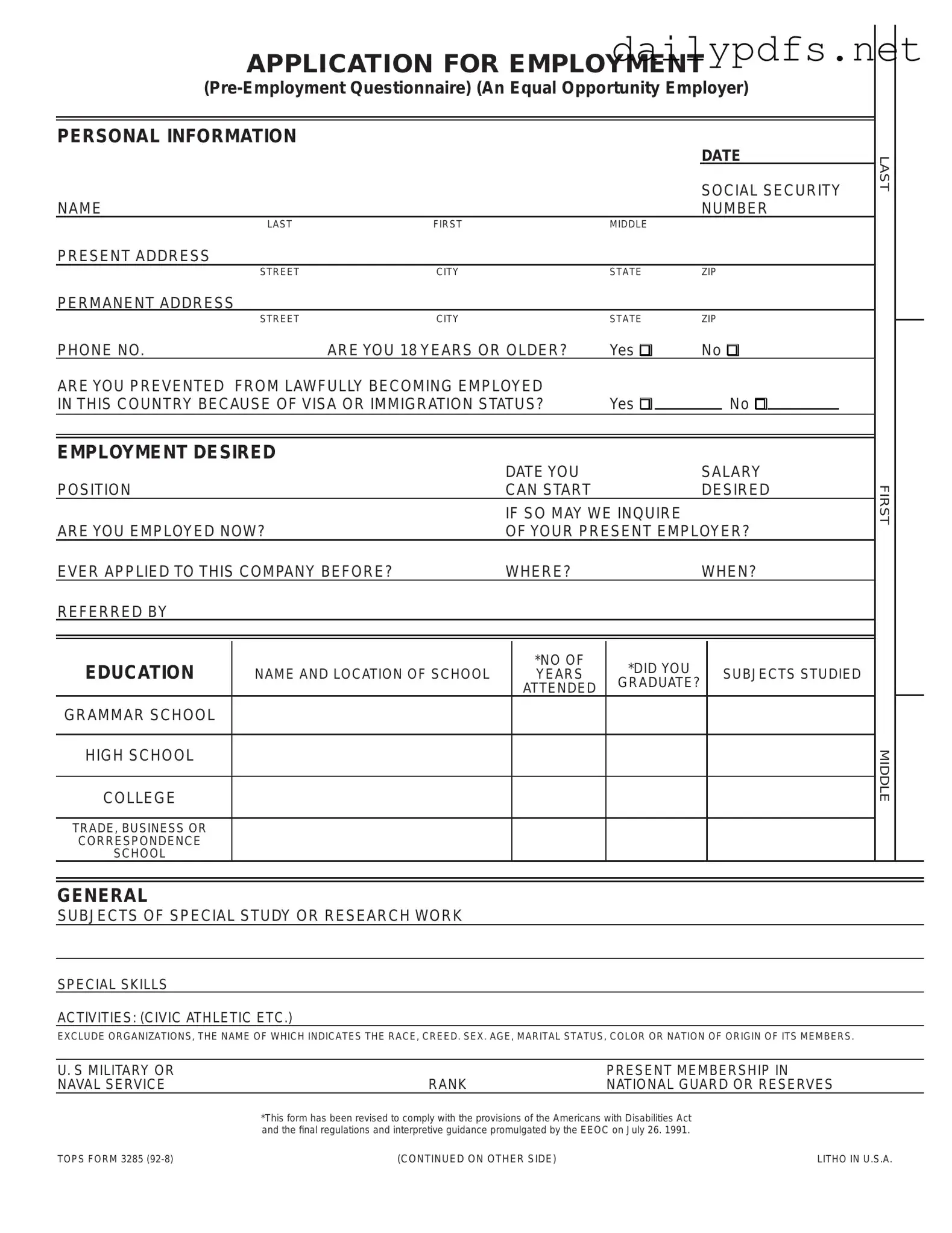 Fill Out Your Employment Application Pdf Form