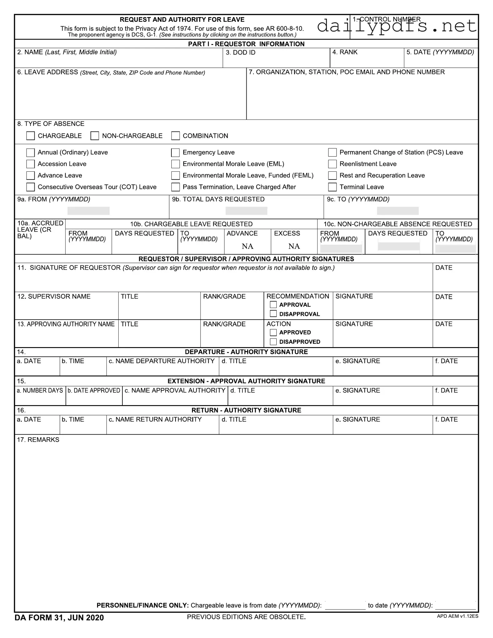 Fill Out Your Da 31 Form