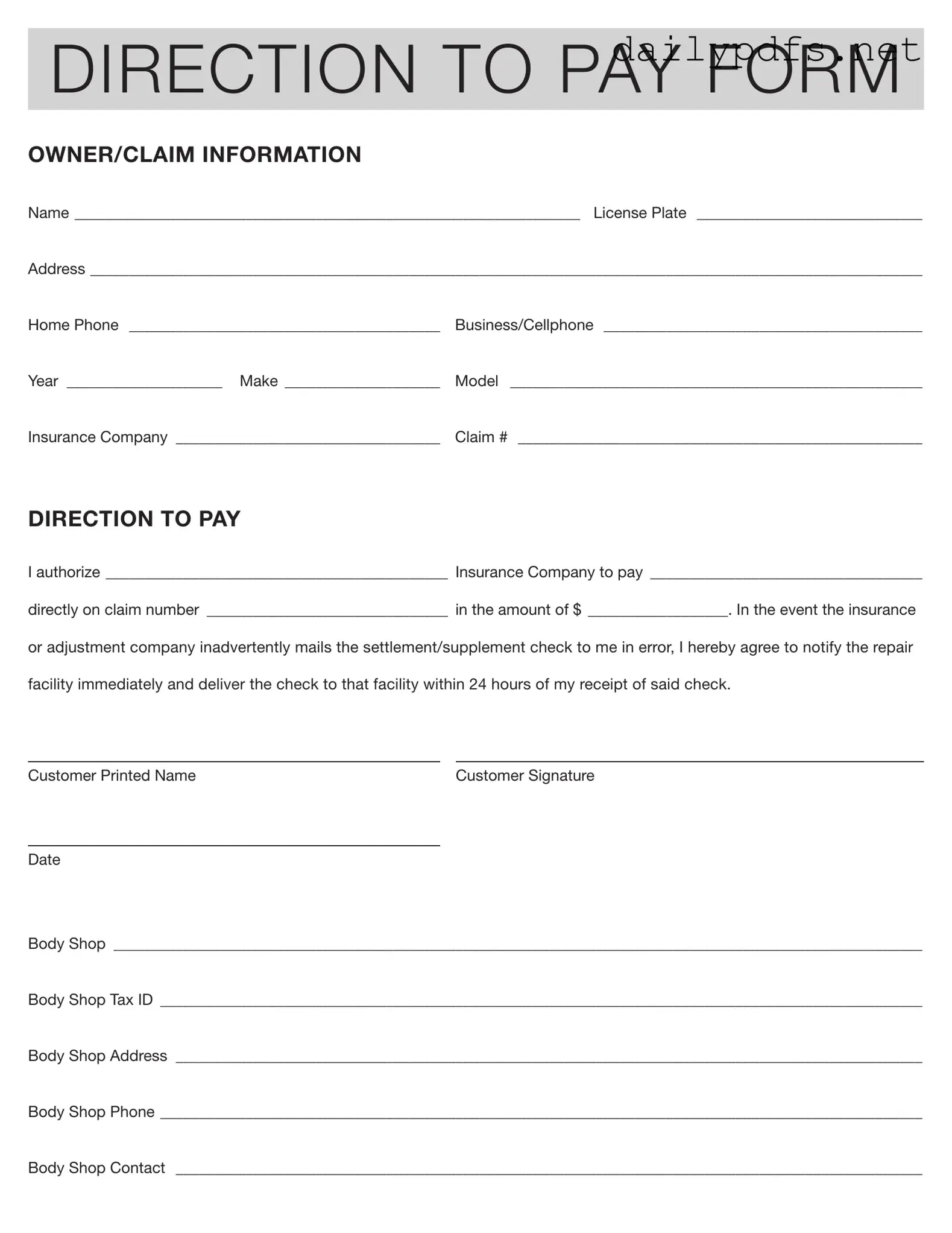 Fill Out Your Authorization And Direction Pay Form