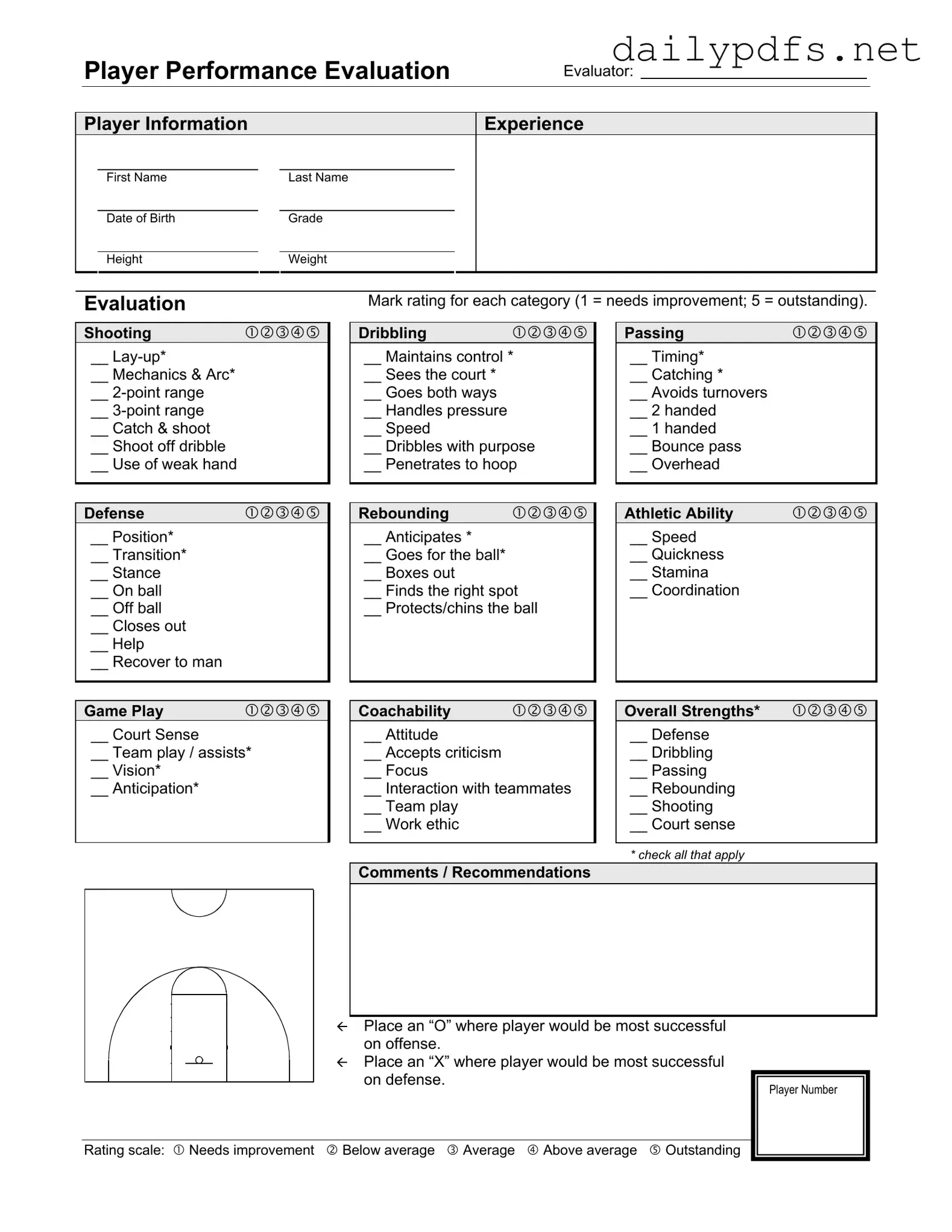 Fill Out Your Basketball Evaluation Form