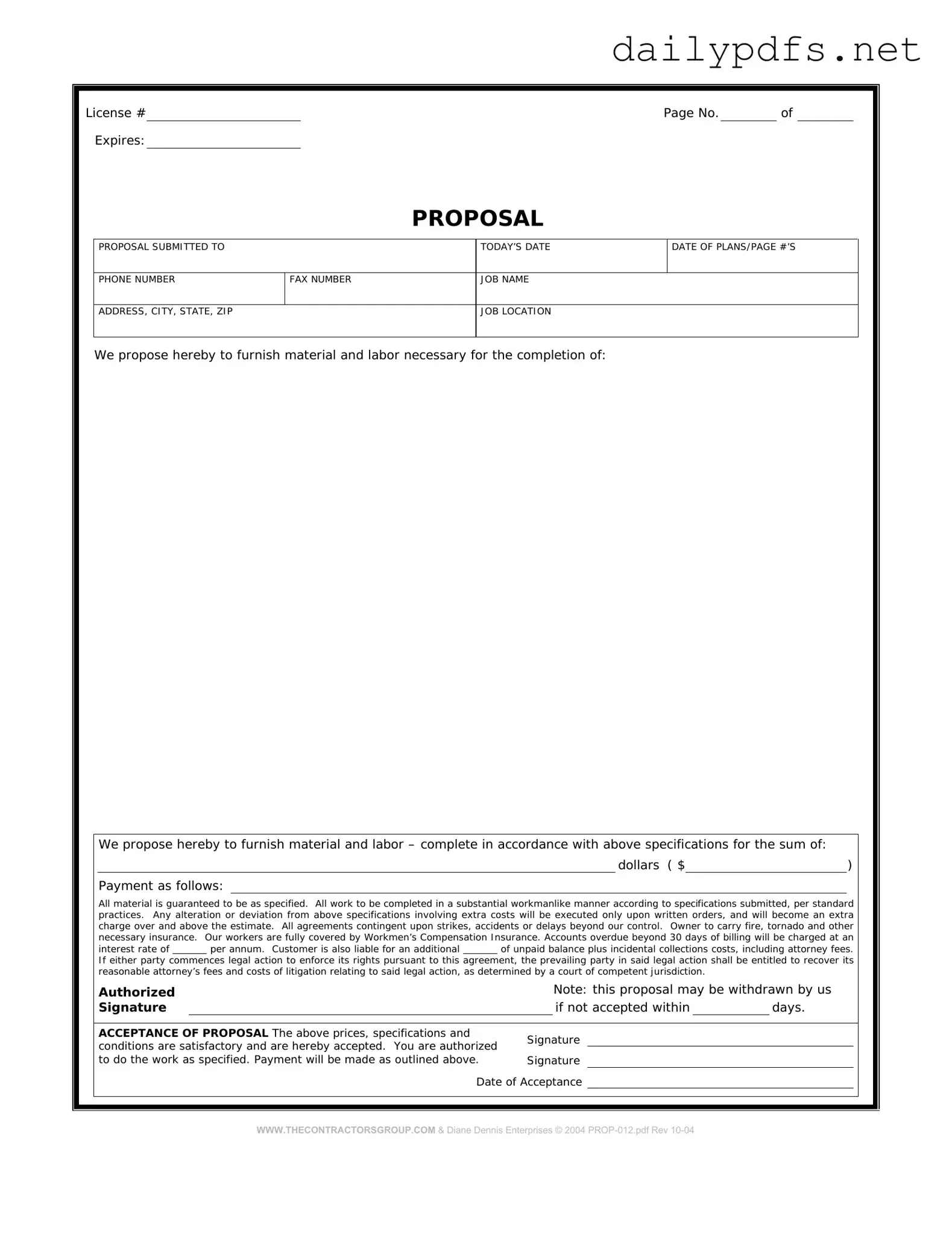 Fill Out Your Construction proposal form Form