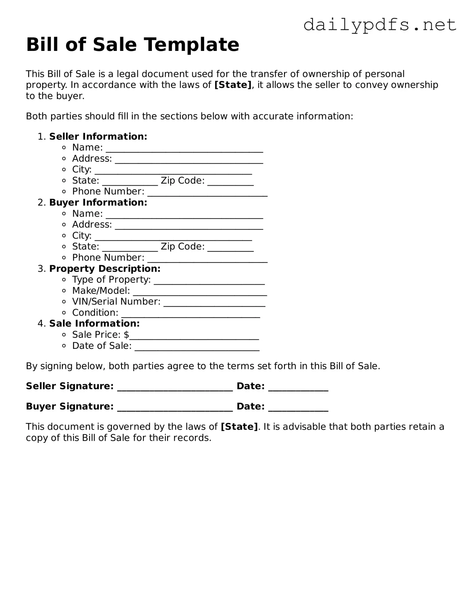 Printable Bill of Sale Document