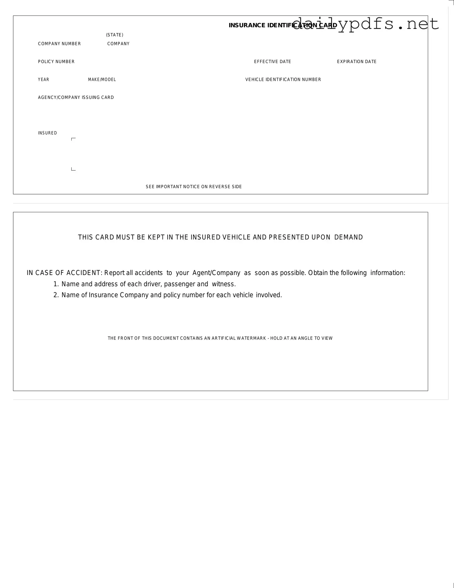 Fill Out Your Auto Insurance Card Form
