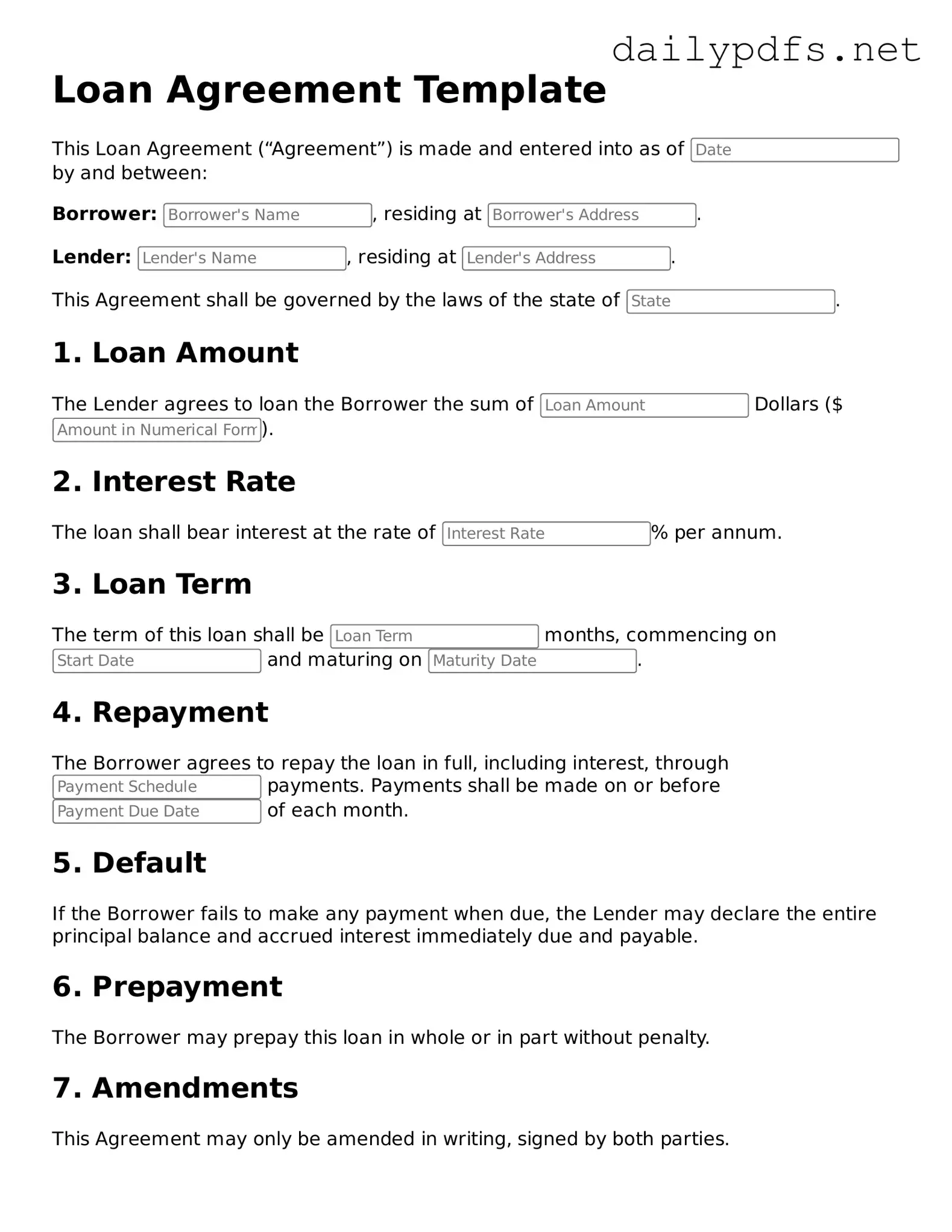 Printable Loan Agreement Document