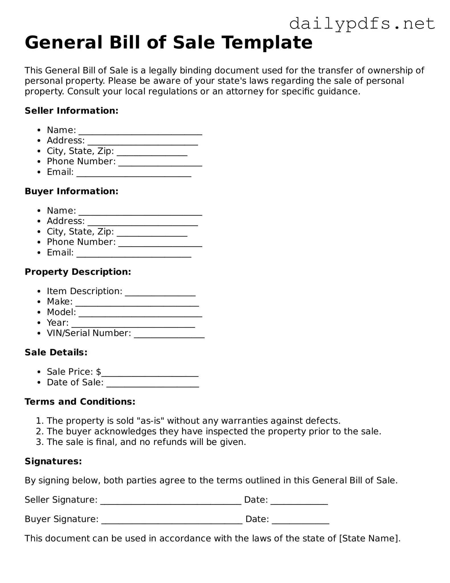 Printable General Bill of Sale Document