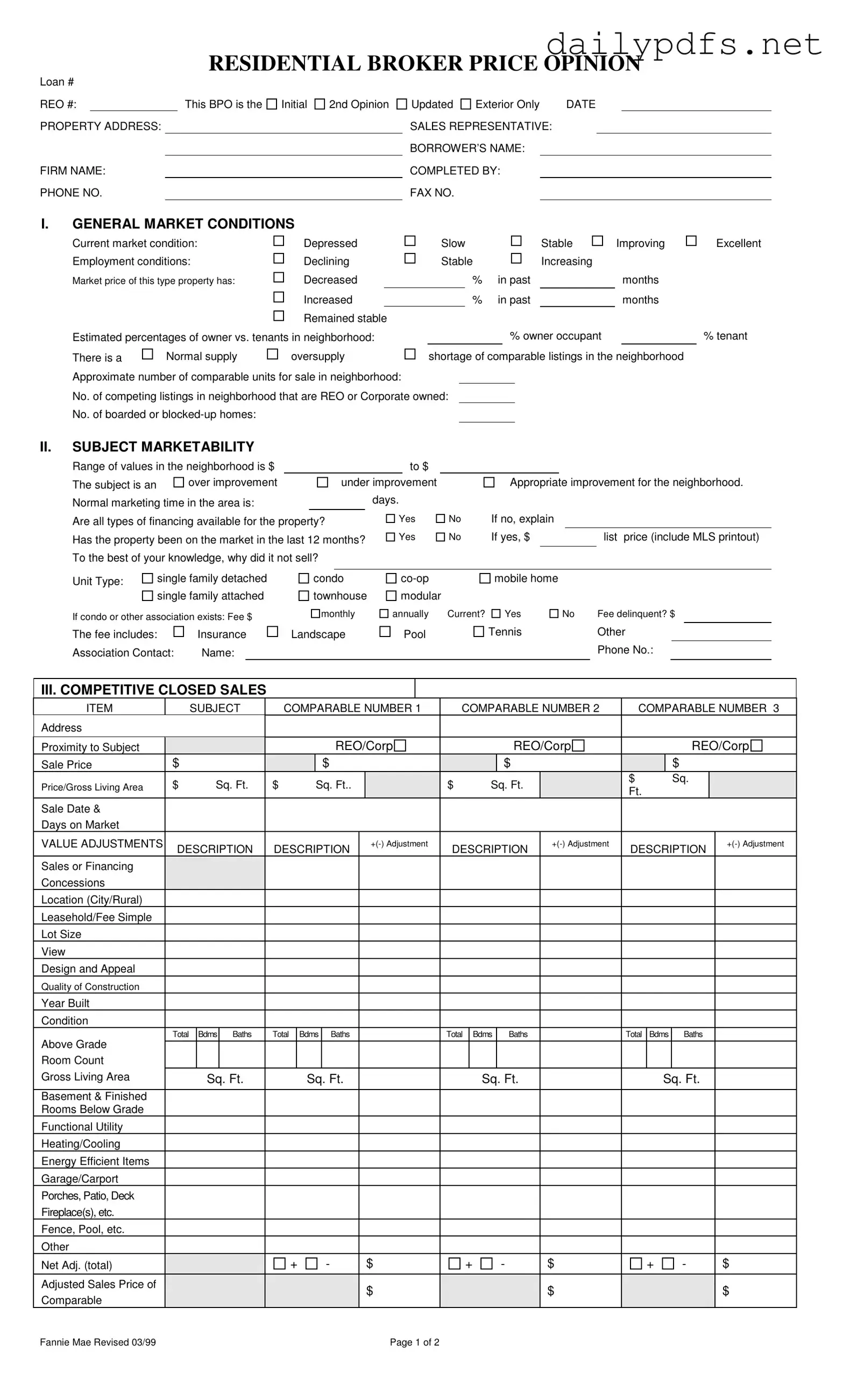 Fill Out Your Broker Price Opinion Form