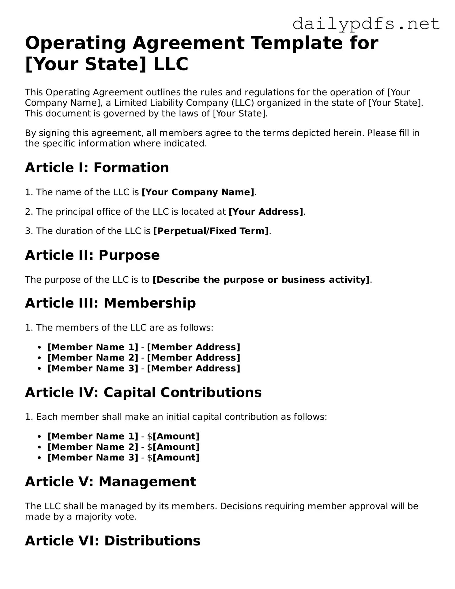 Printable Operating Agreement Document