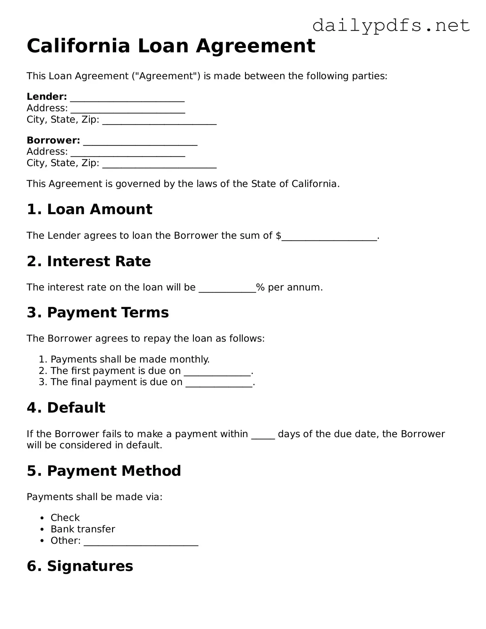 Free  Loan Agreement Template for California