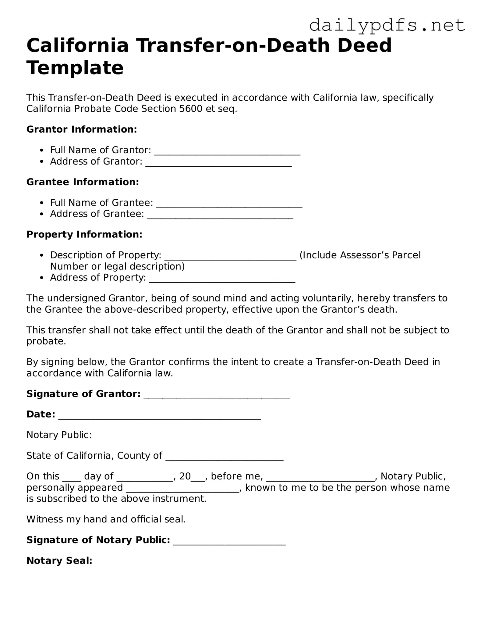 Free  Transfer-on-Death Deed Template for California