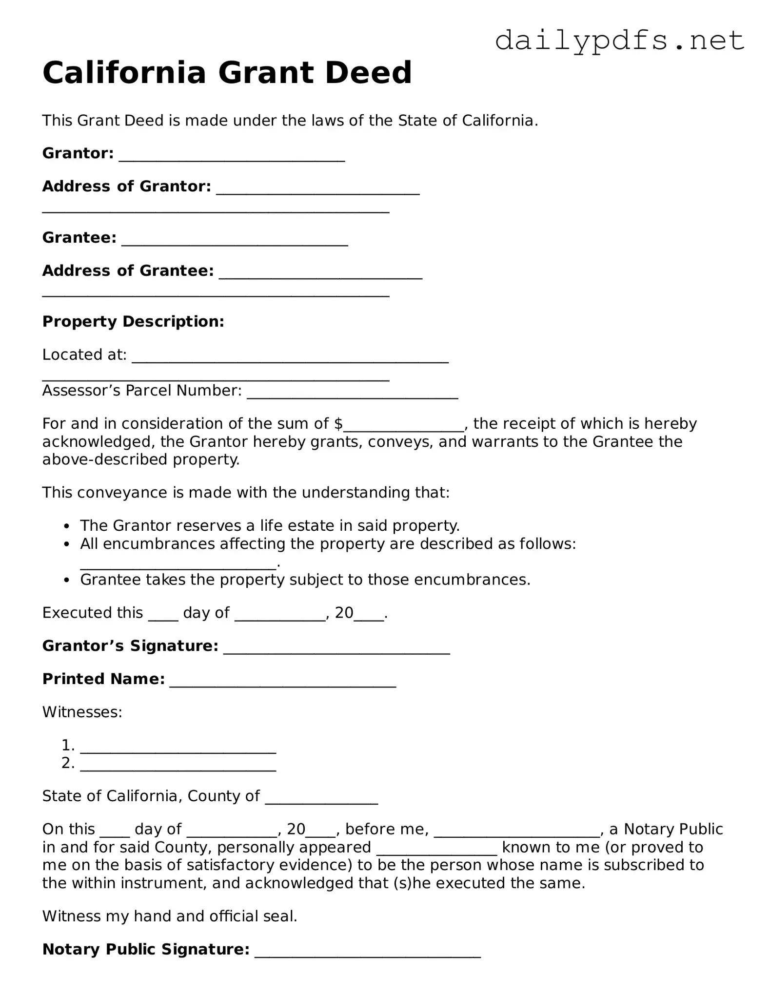 Free  Deed Template for California