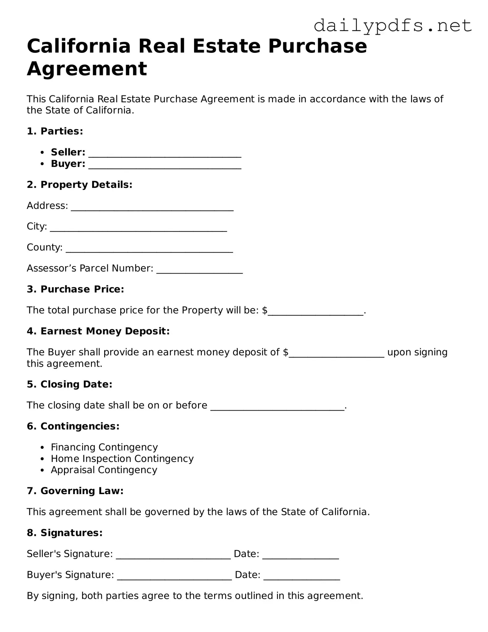Free  Real Estate Purchase Agreement Template for California