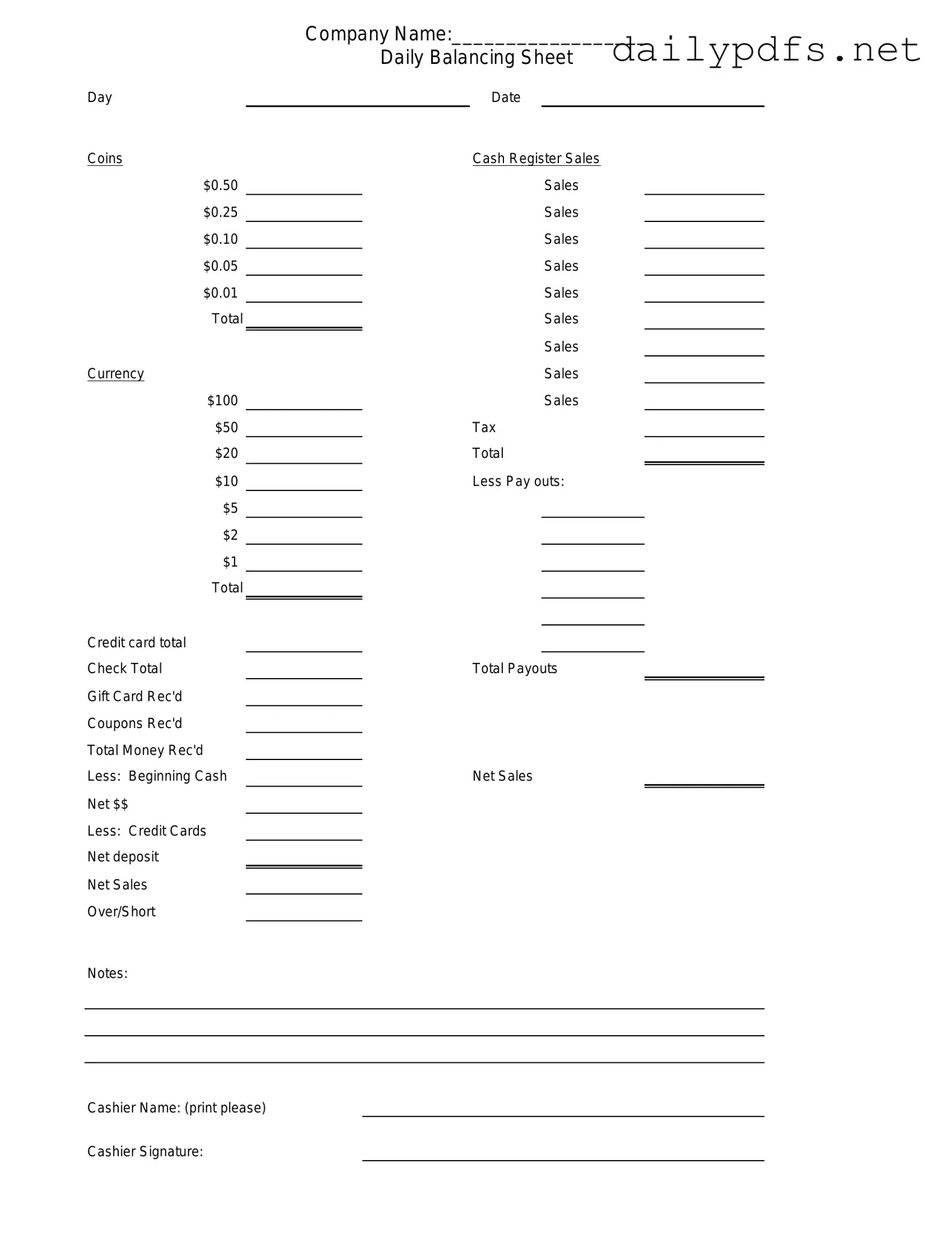 Fill Out Your Cash Drawer Count Sheet Form