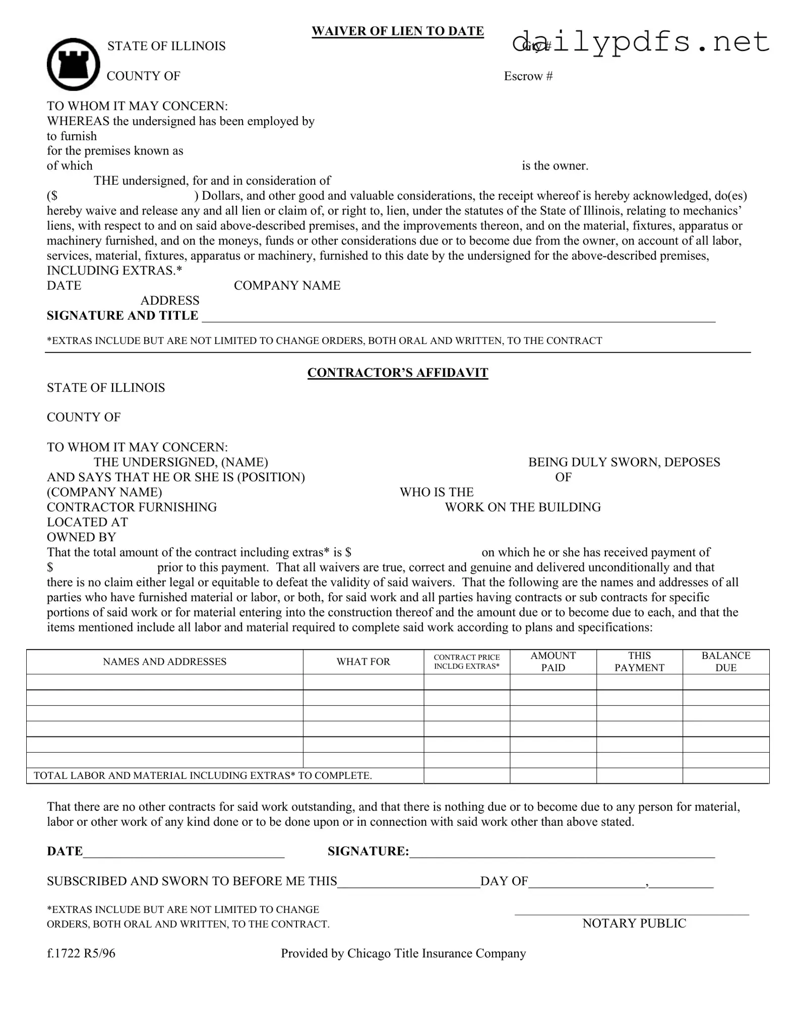 Fill Out Your Chicago Title Waiver Format Form