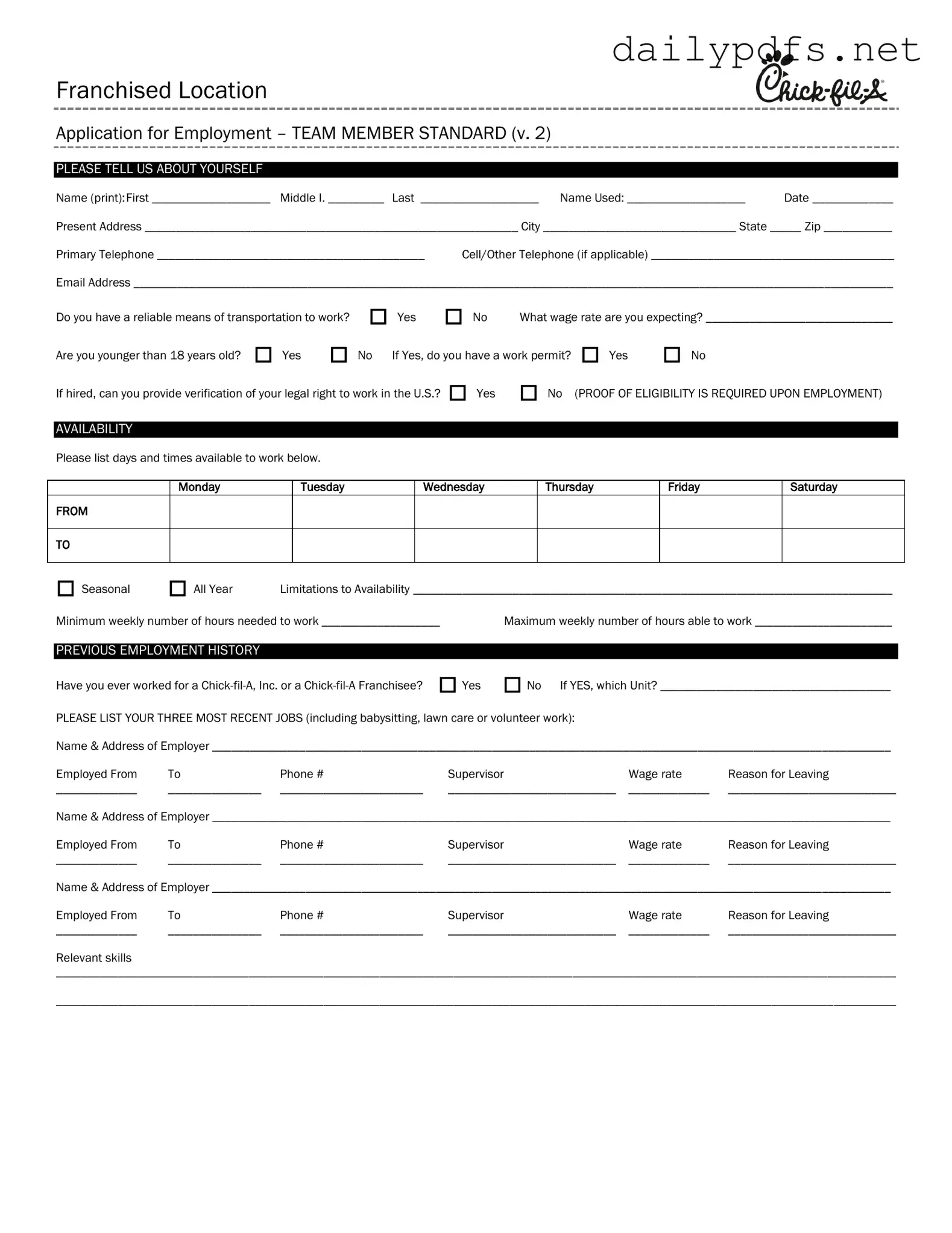Fill Out Your Chick Fil A Job Application Form