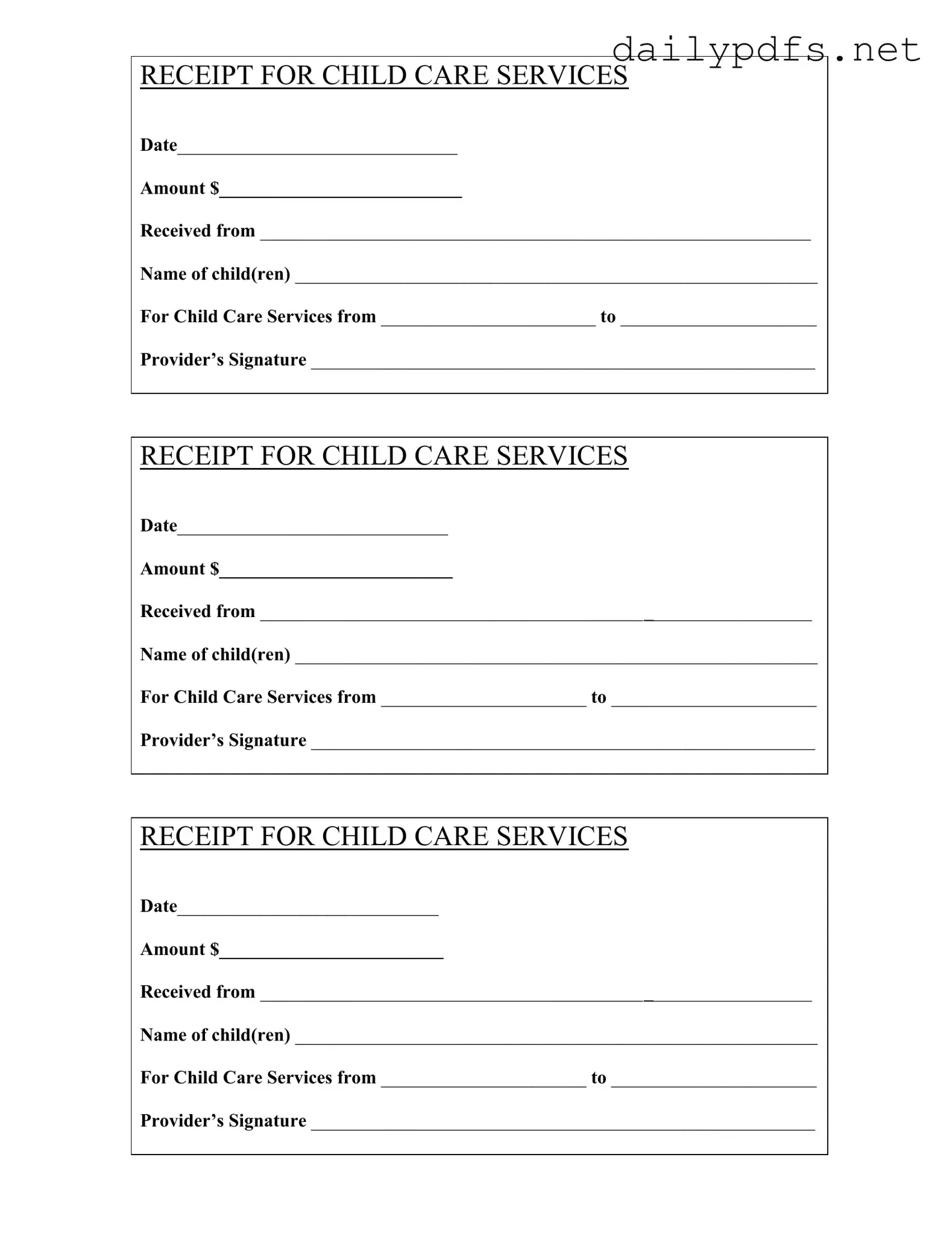 Fill Out Your Childcare Receipt Form