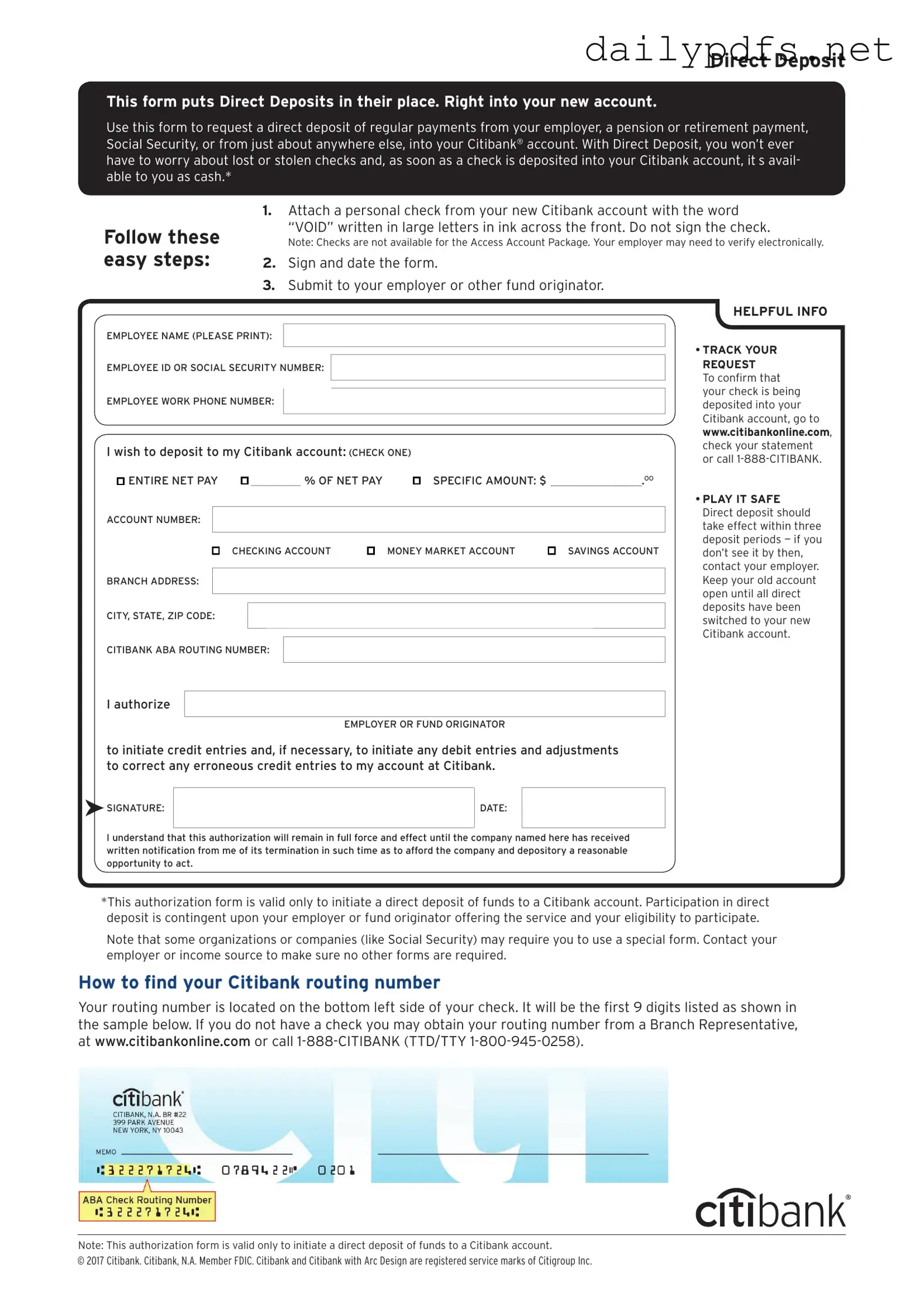 Fill Out Your Citibank Direct Deposit Form