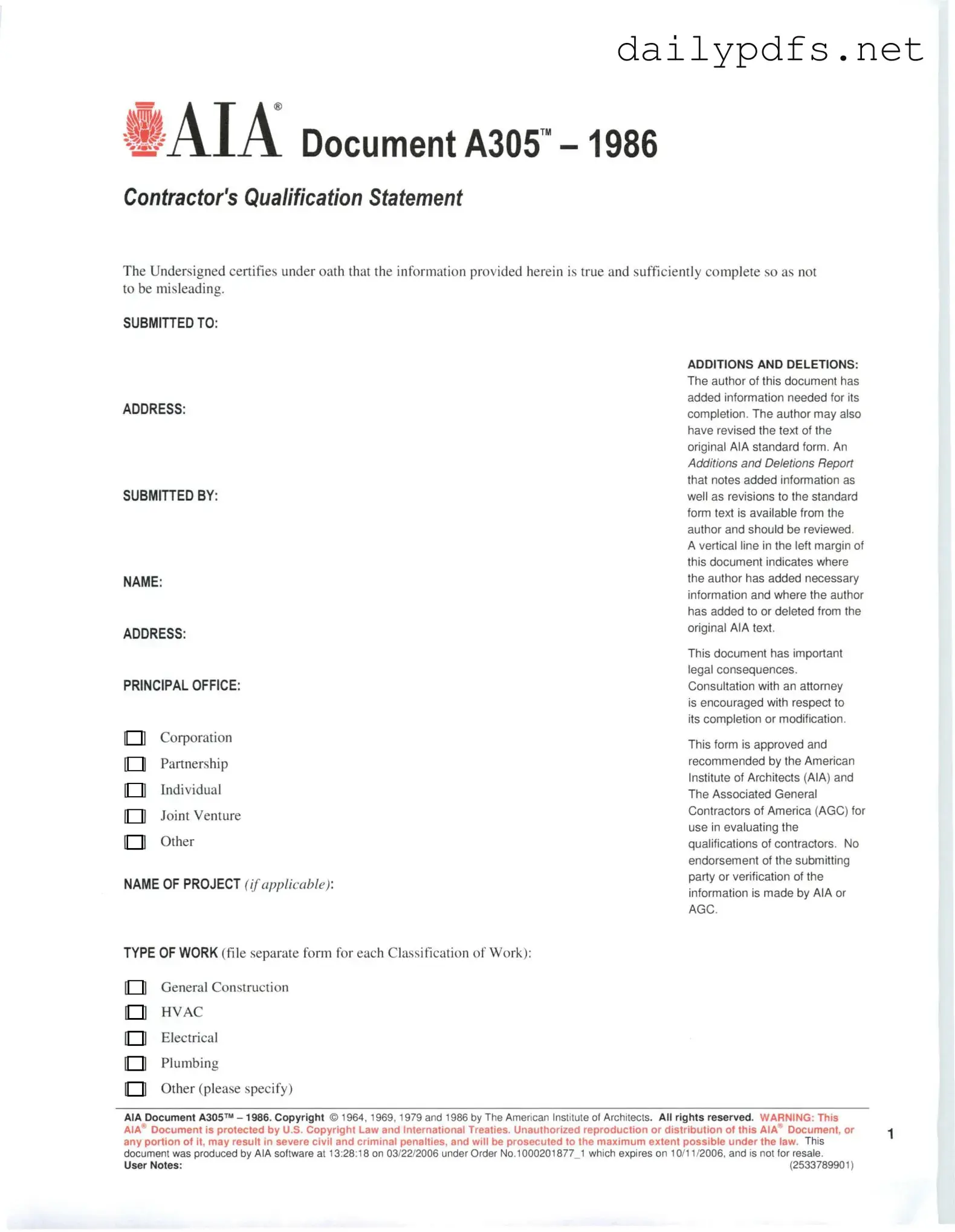 Fill Out Your AIA A305 Form