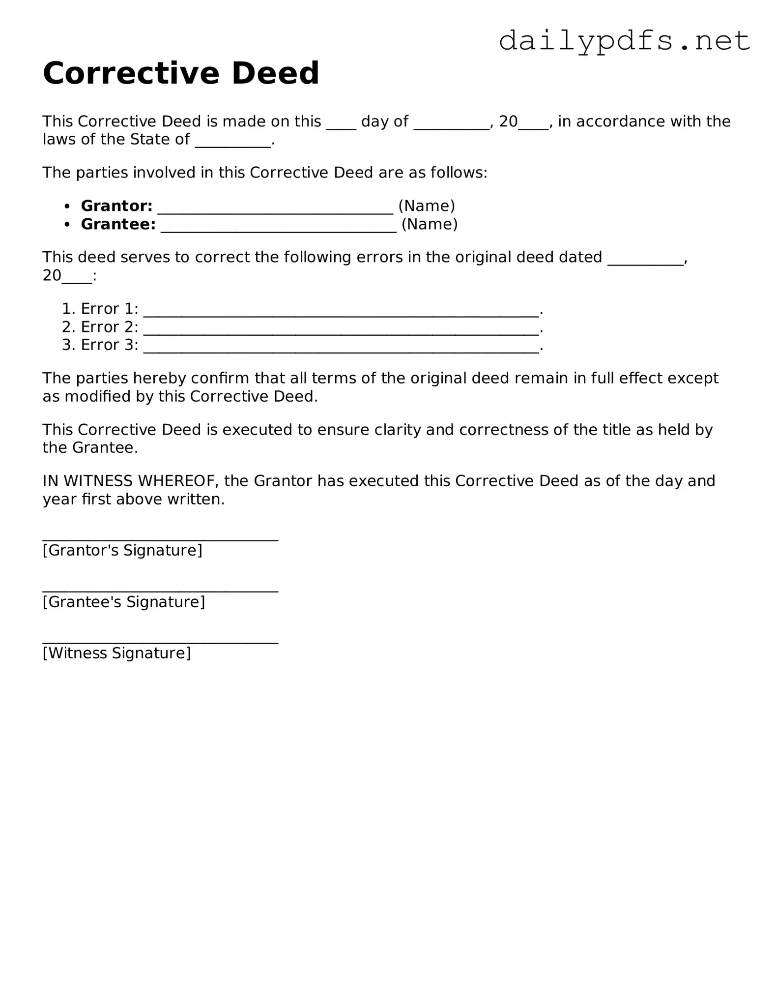 Printable Corrective Deed Document