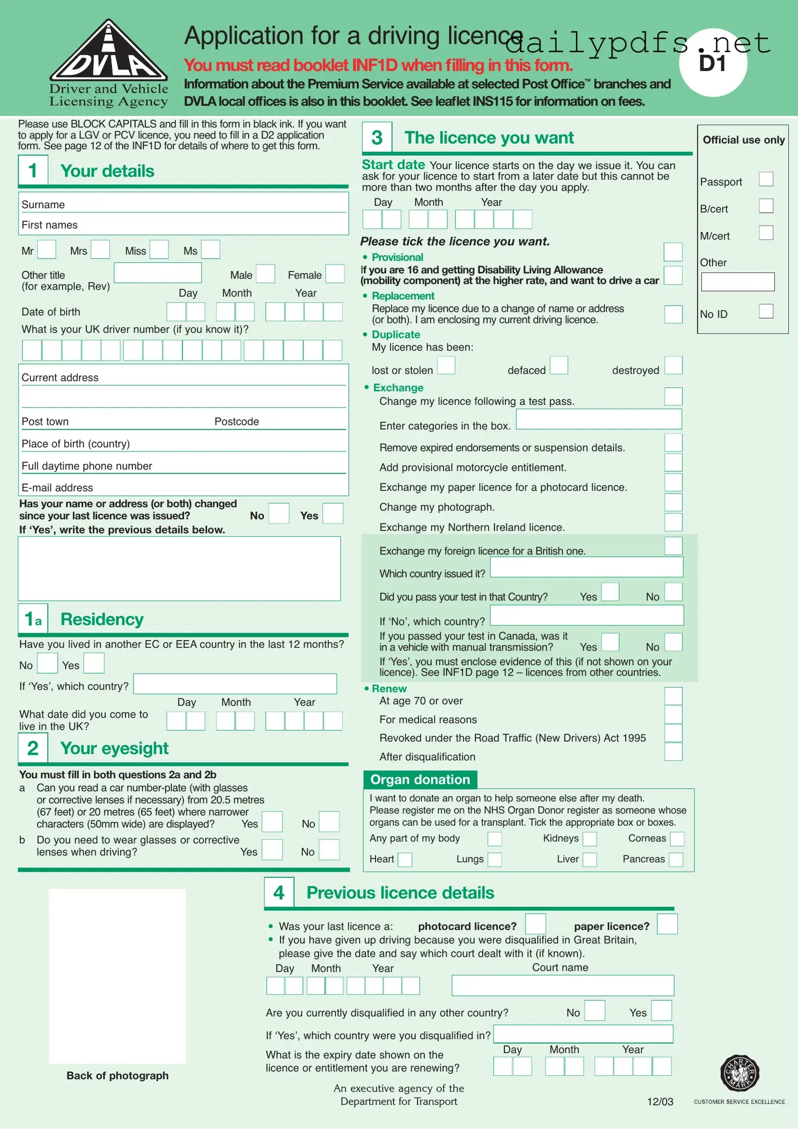 Fill Out Your D1 Dvla Form