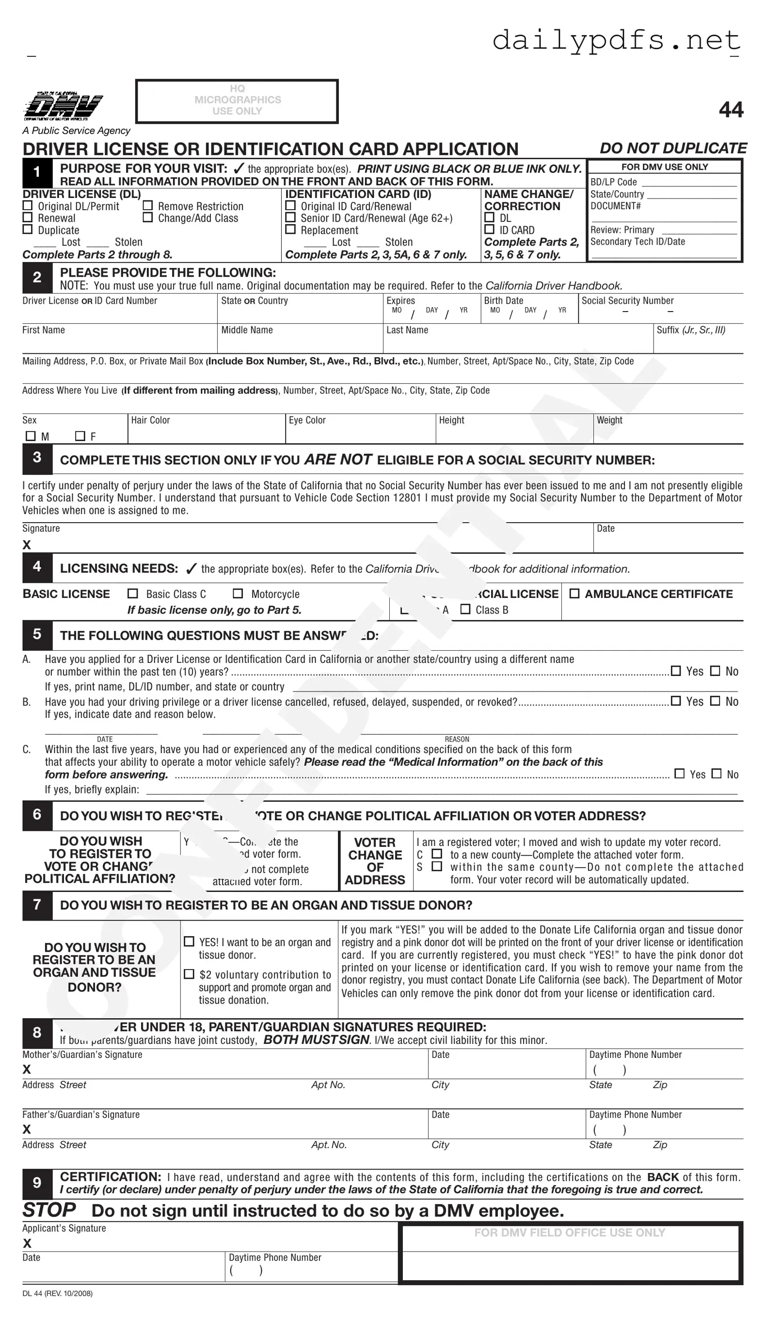 Fill Out Your Ca Dmv Dl 44 Form