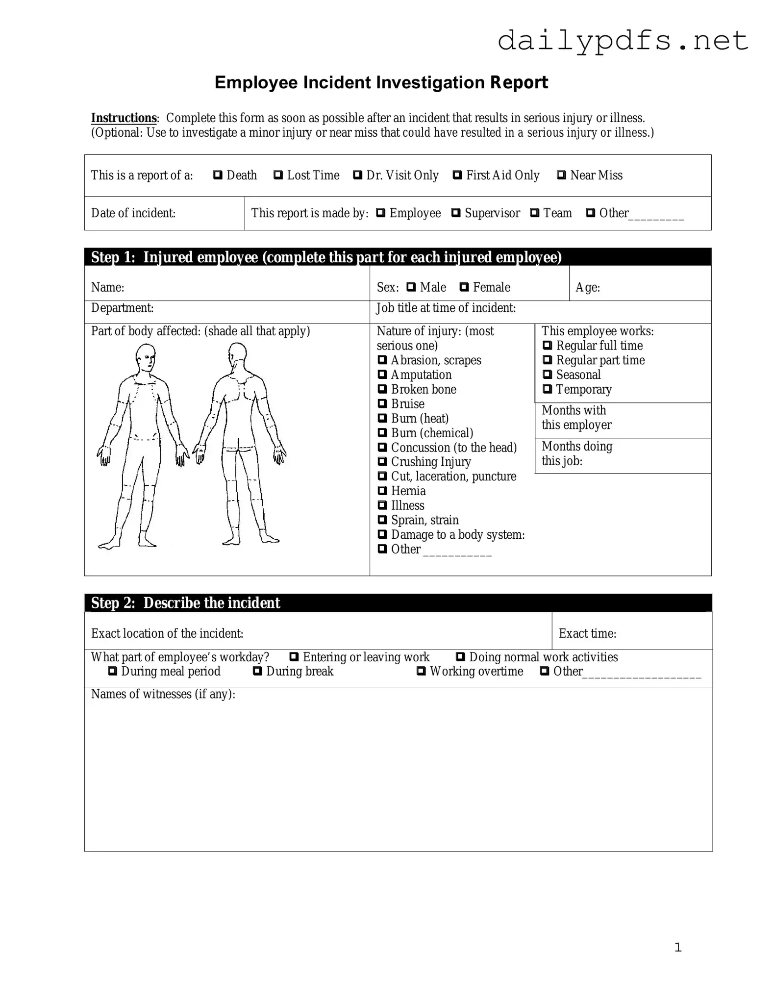 Fill Out Your Employee Accident Report Form