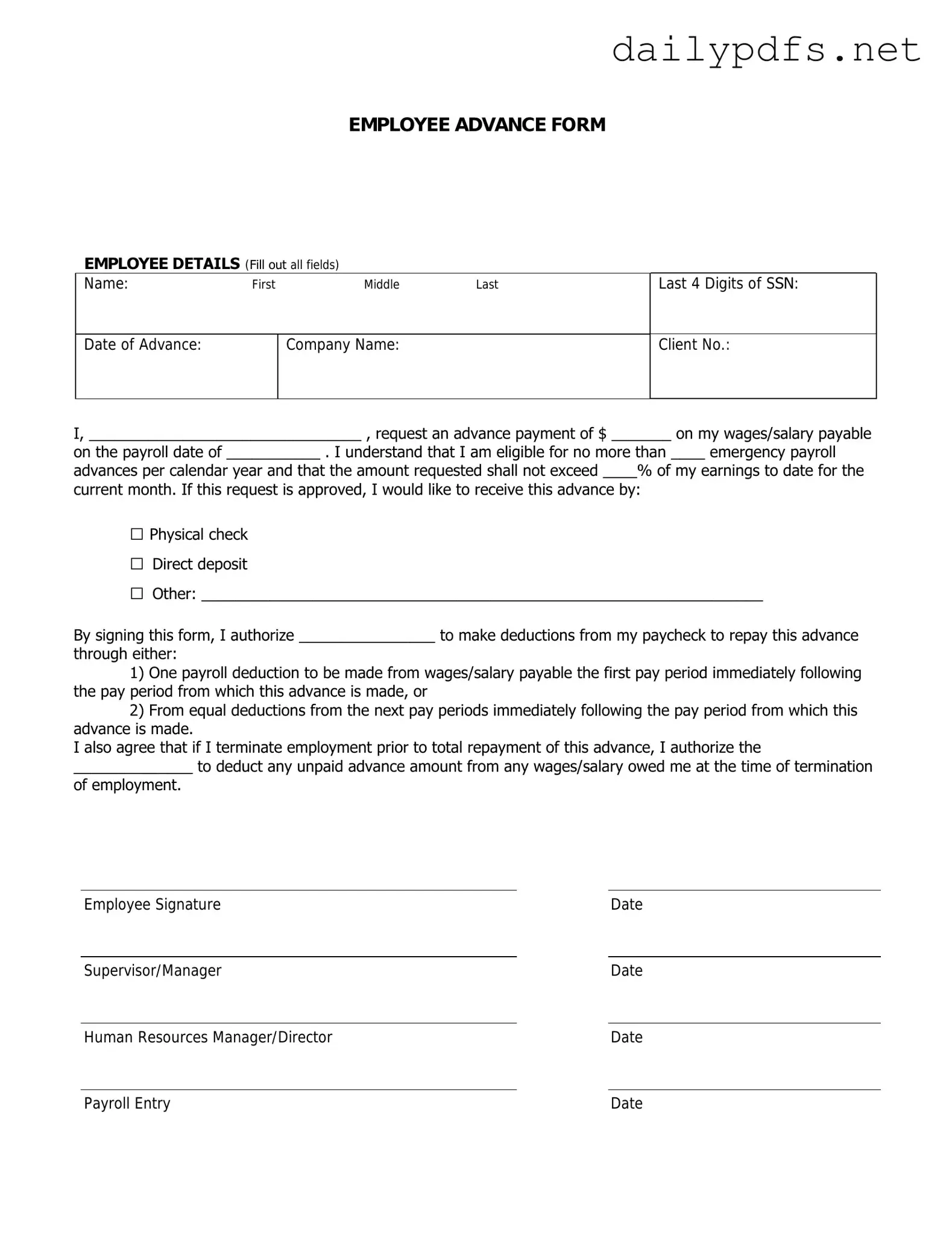 Fill Out Your Employee Advance Form
