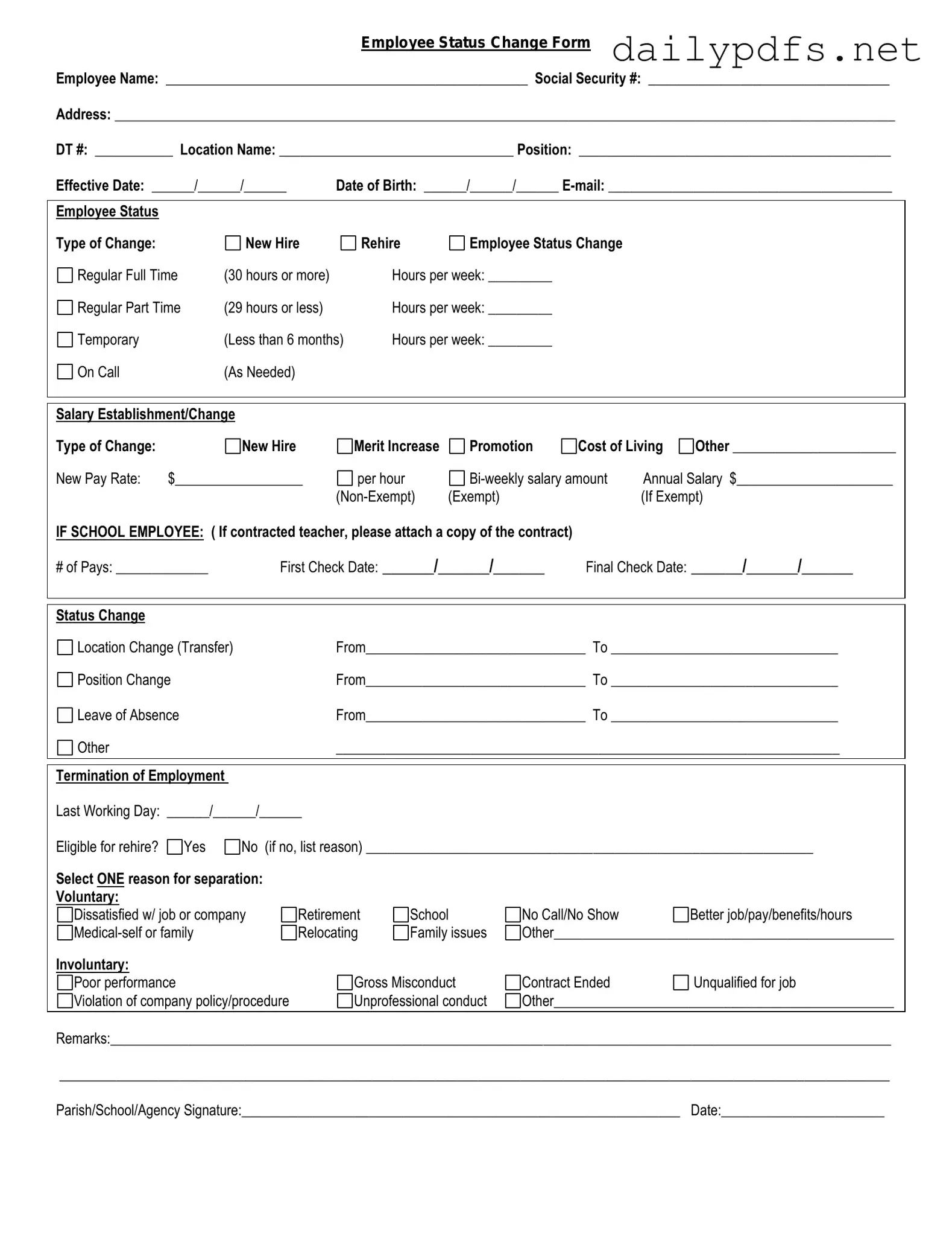 Fill Out Your Employee Status Change Form