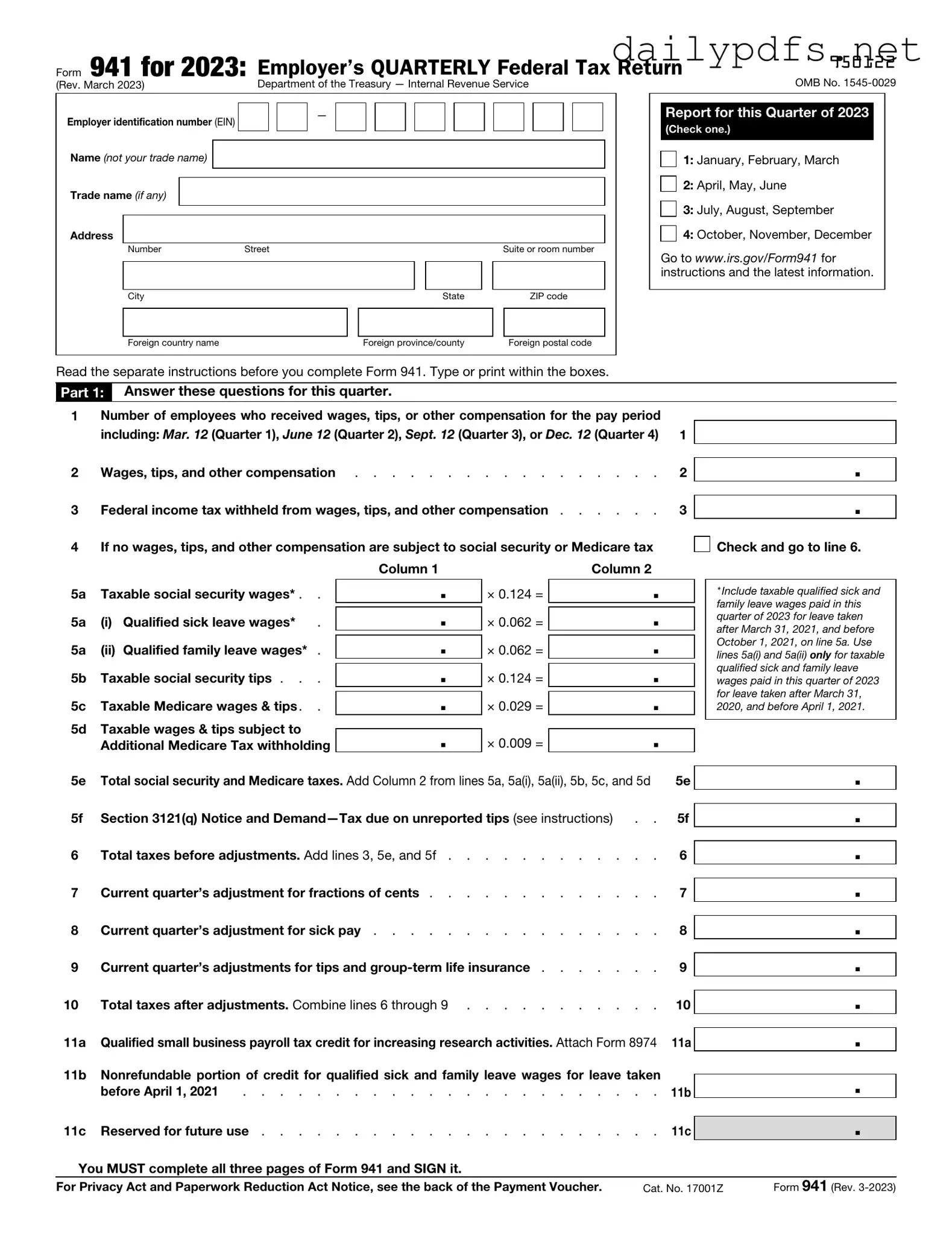 Fill Out Your IRS 941 Form