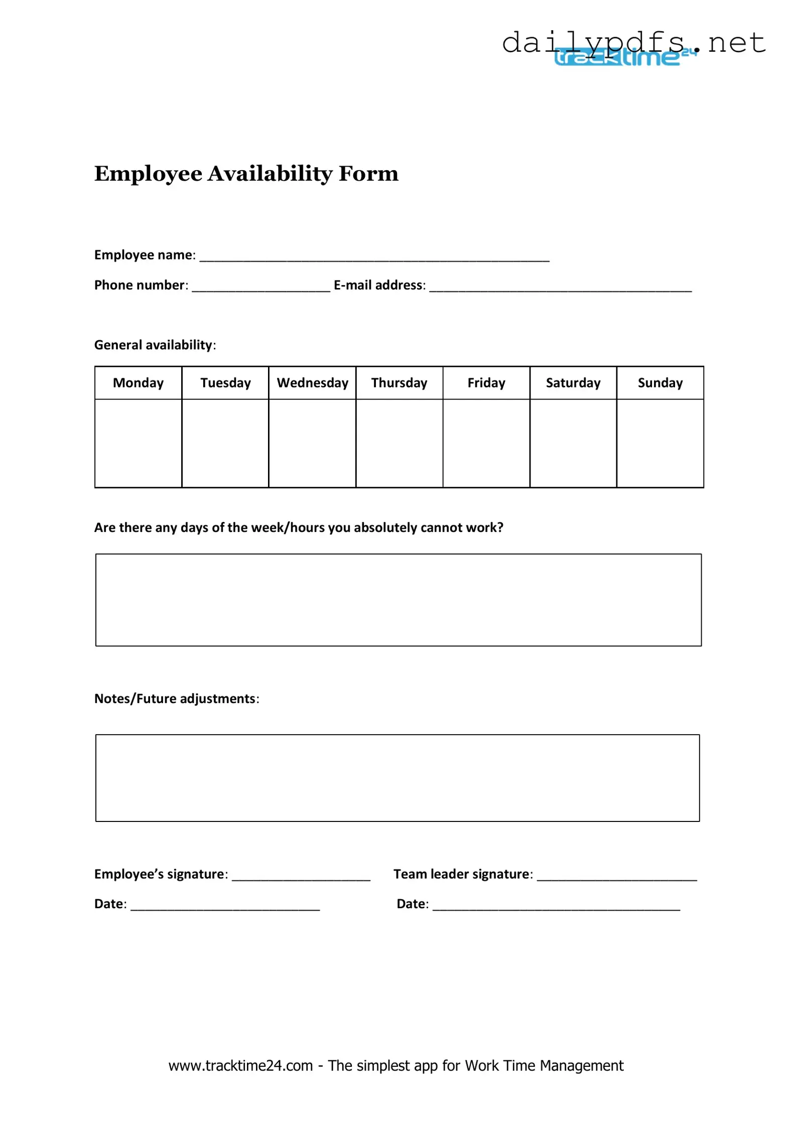 Fill Out Your Employee Availability Form