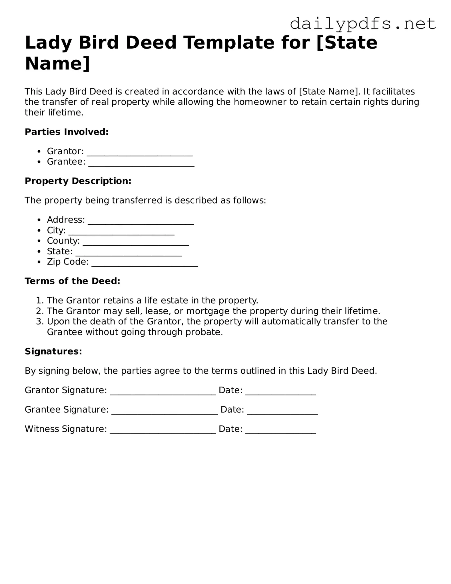 Printable Lady Bird Deed Document