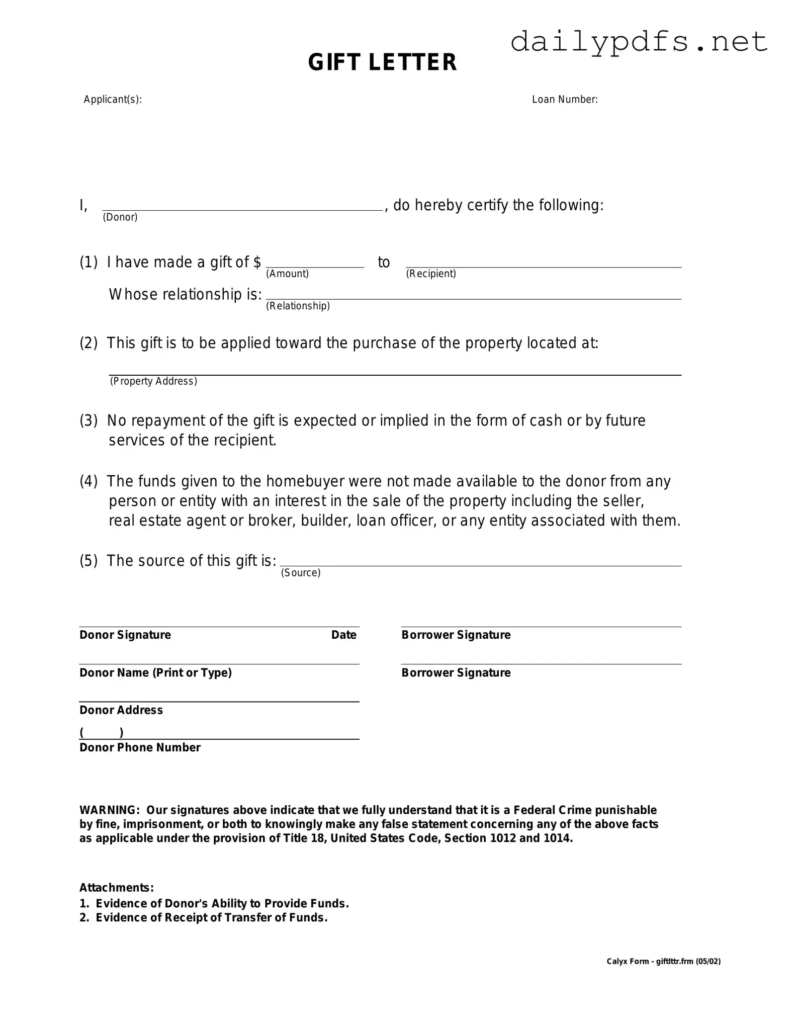 Fill Out Your Gift Letter Form