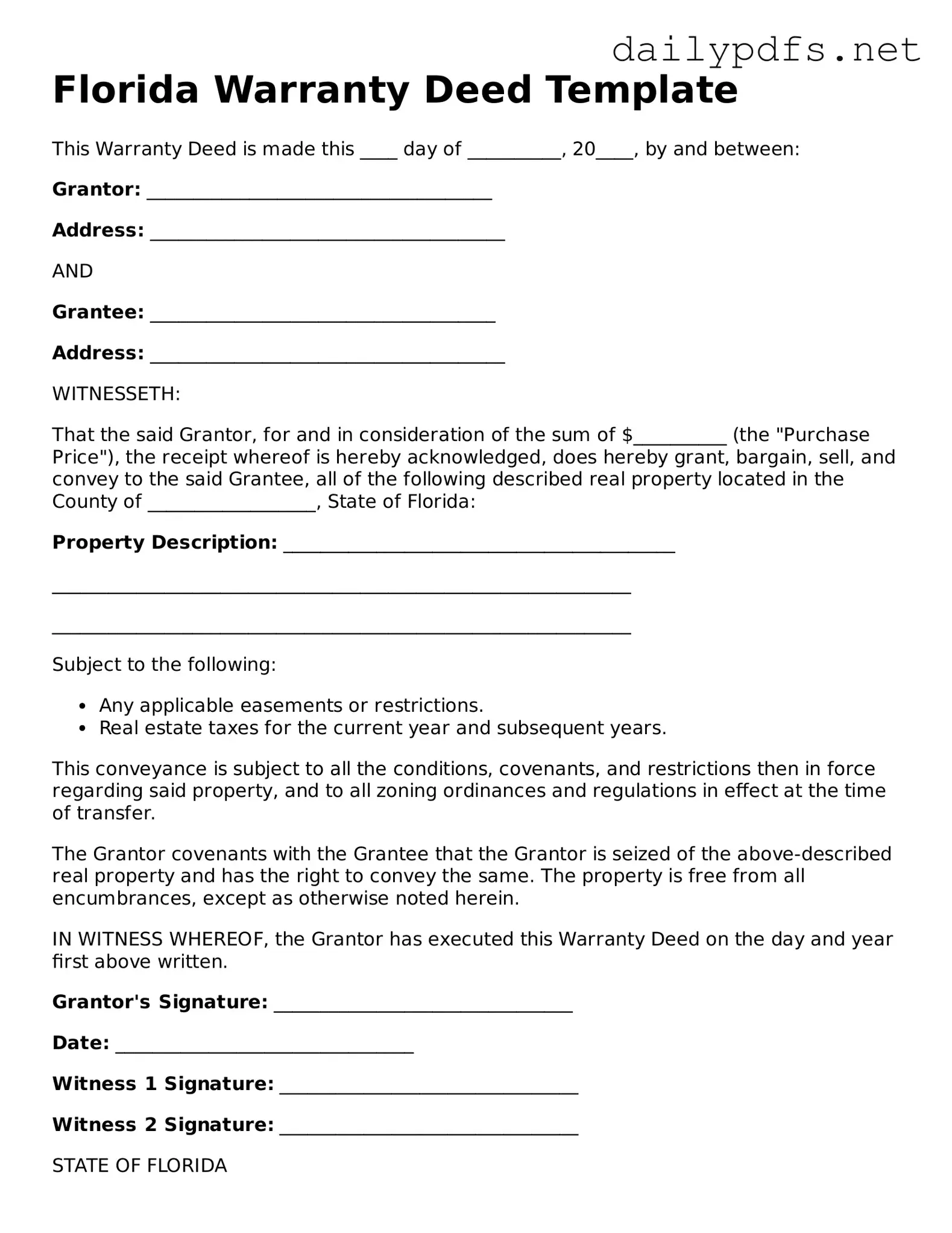 Free  Deed Template for Florida