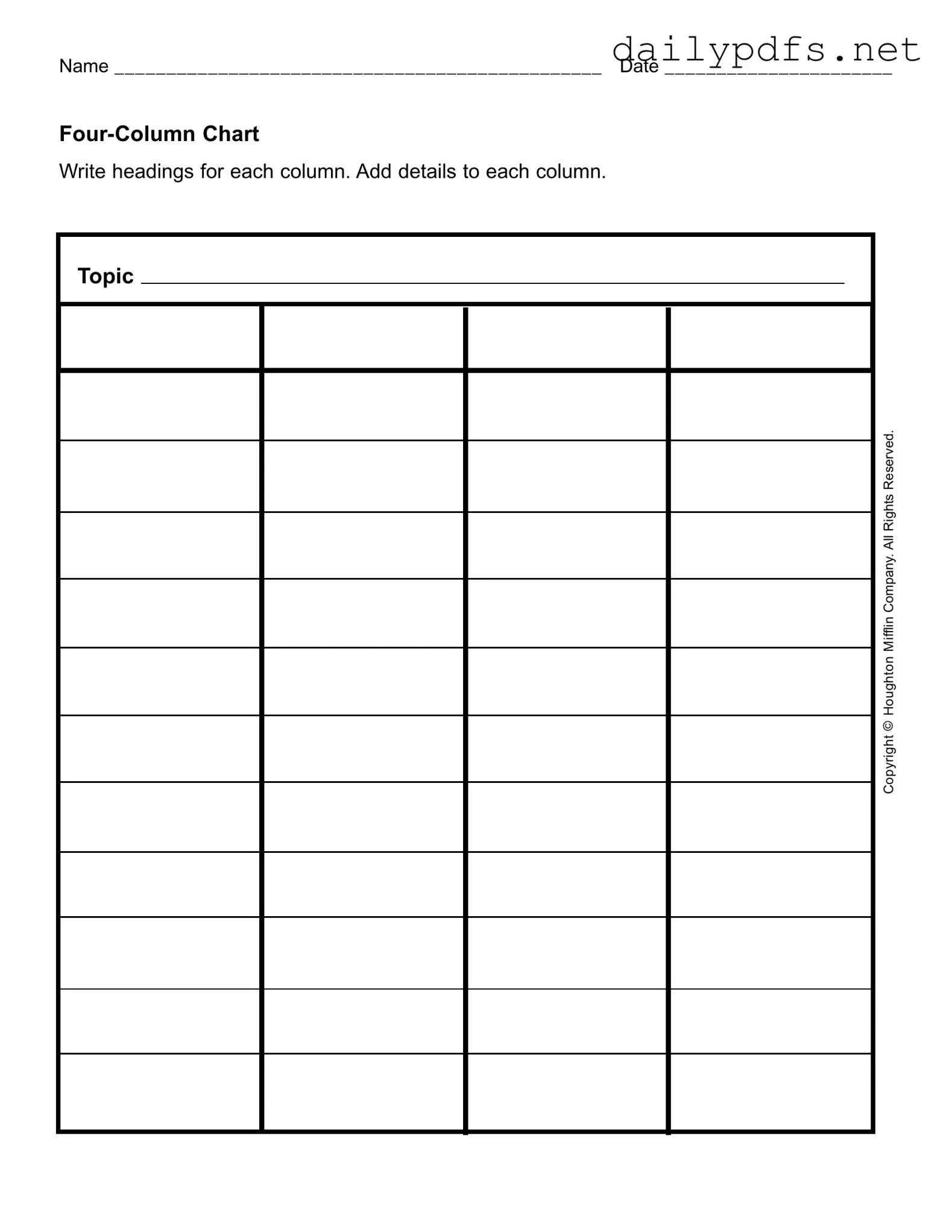 Fill Out Your Four Column Chart Form