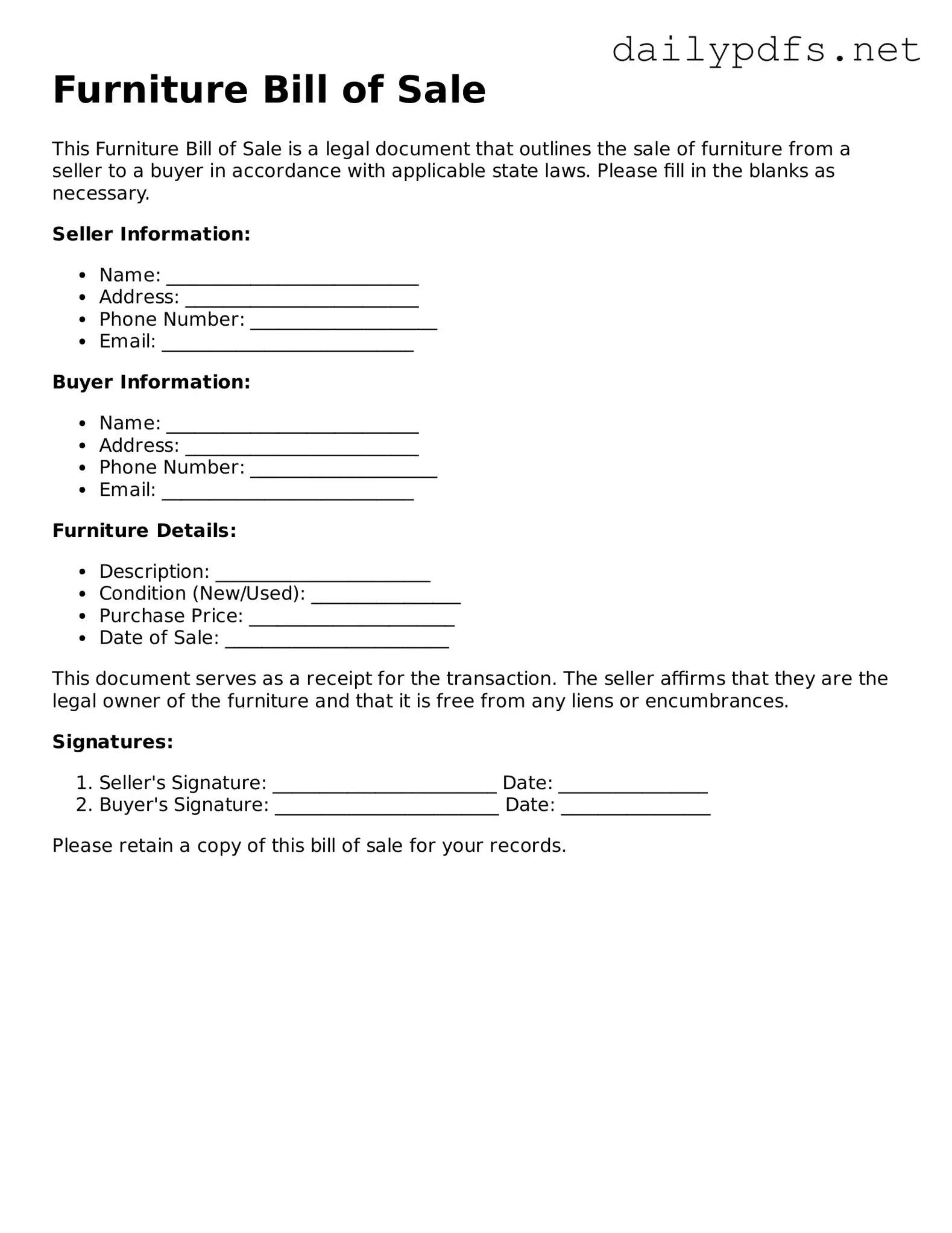 Printable Furniture Bill of Sale Document