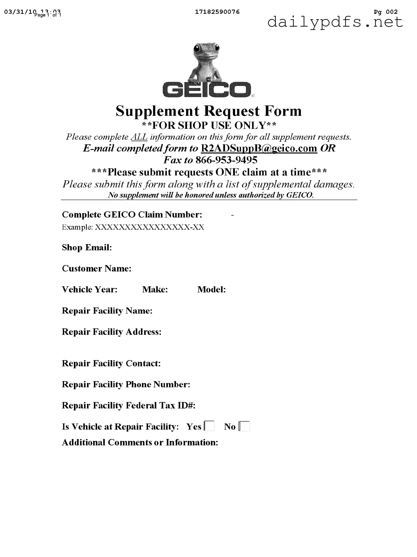 Fill Out Your Geico Supplement Request Form