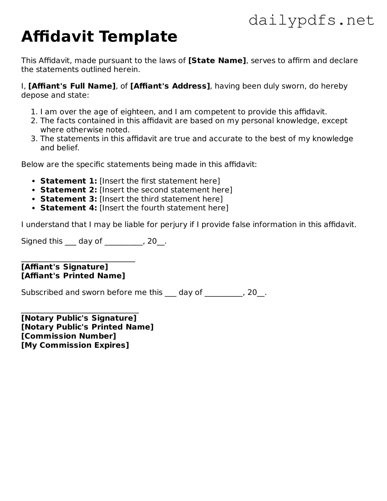 Printable Affidavit Document