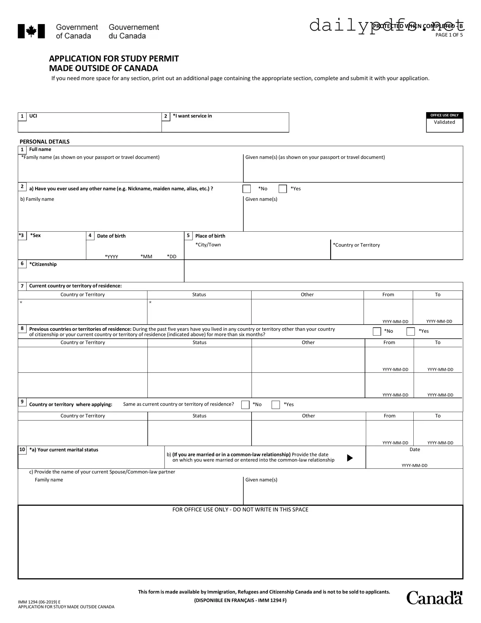 Fill Out Your Imm 1294 Form