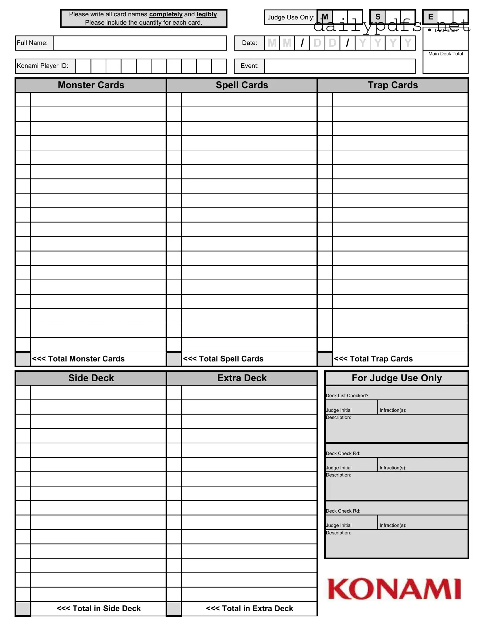 Fill Out Your Konami Decklist Form