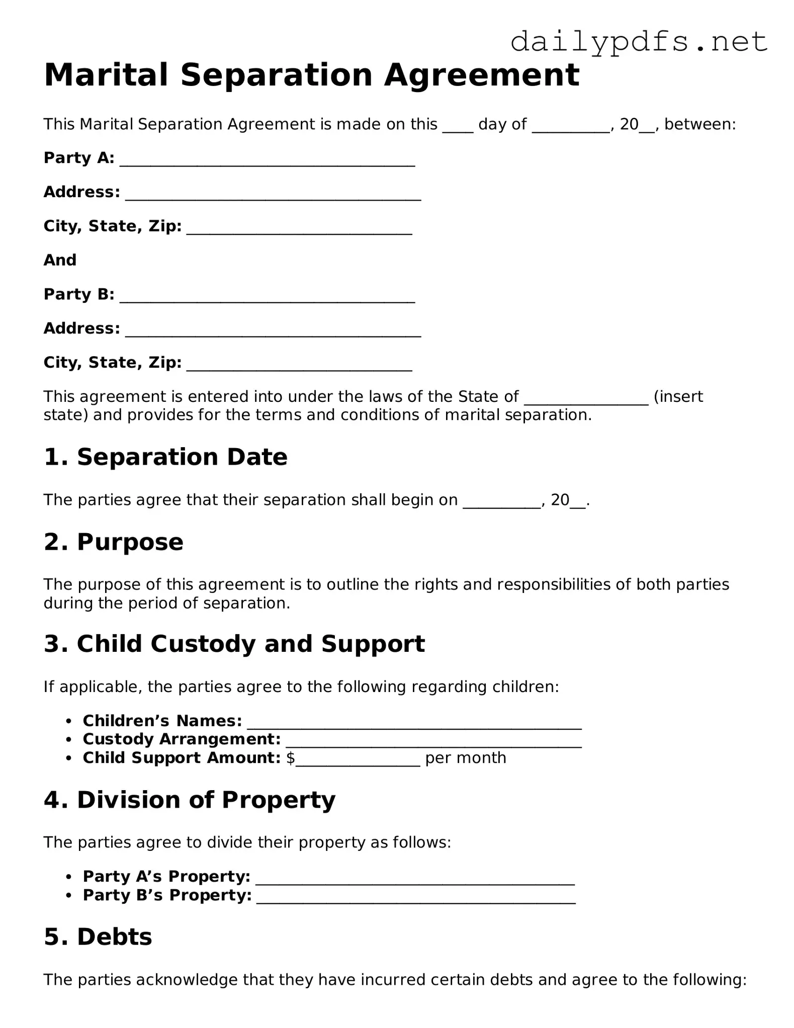 Printable Marital Separation Agreement Document