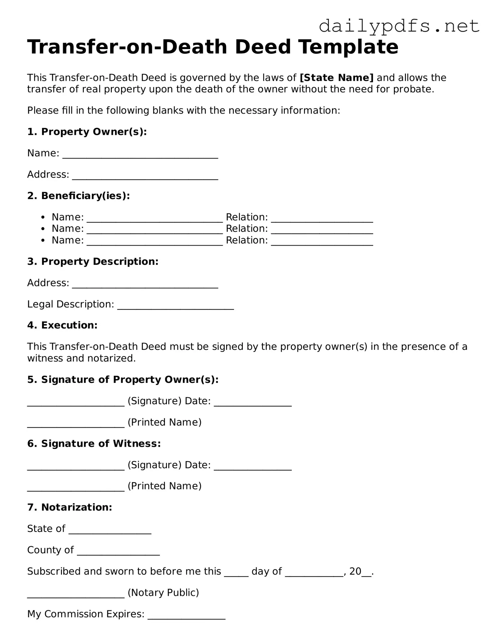 Printable Transfer-on-Death Deed Document