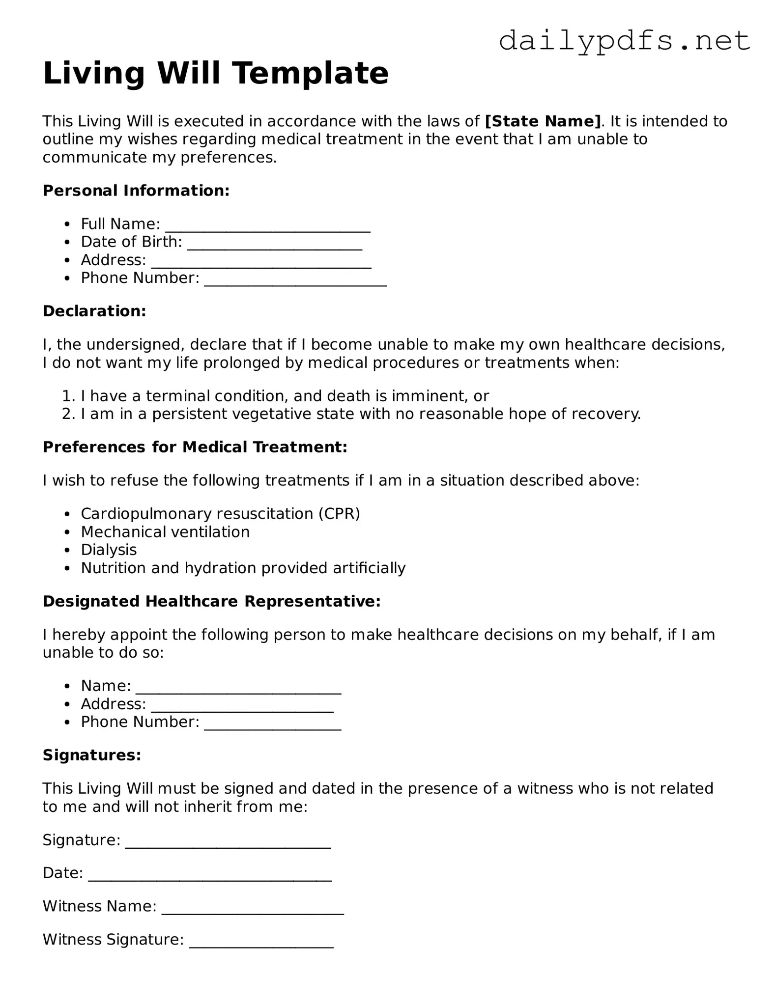 Printable Living Will Document