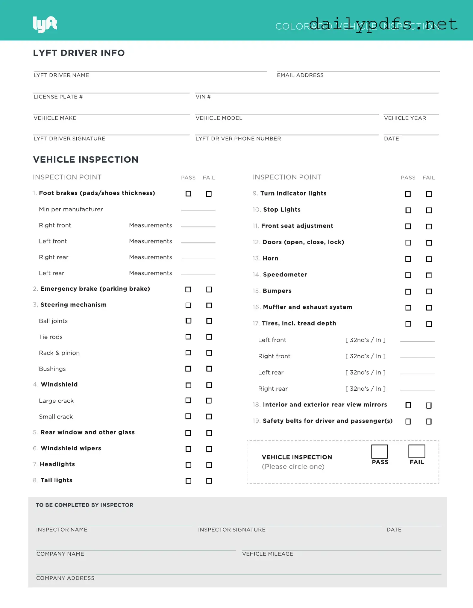 Fill Out Your Lyft Inspection Form