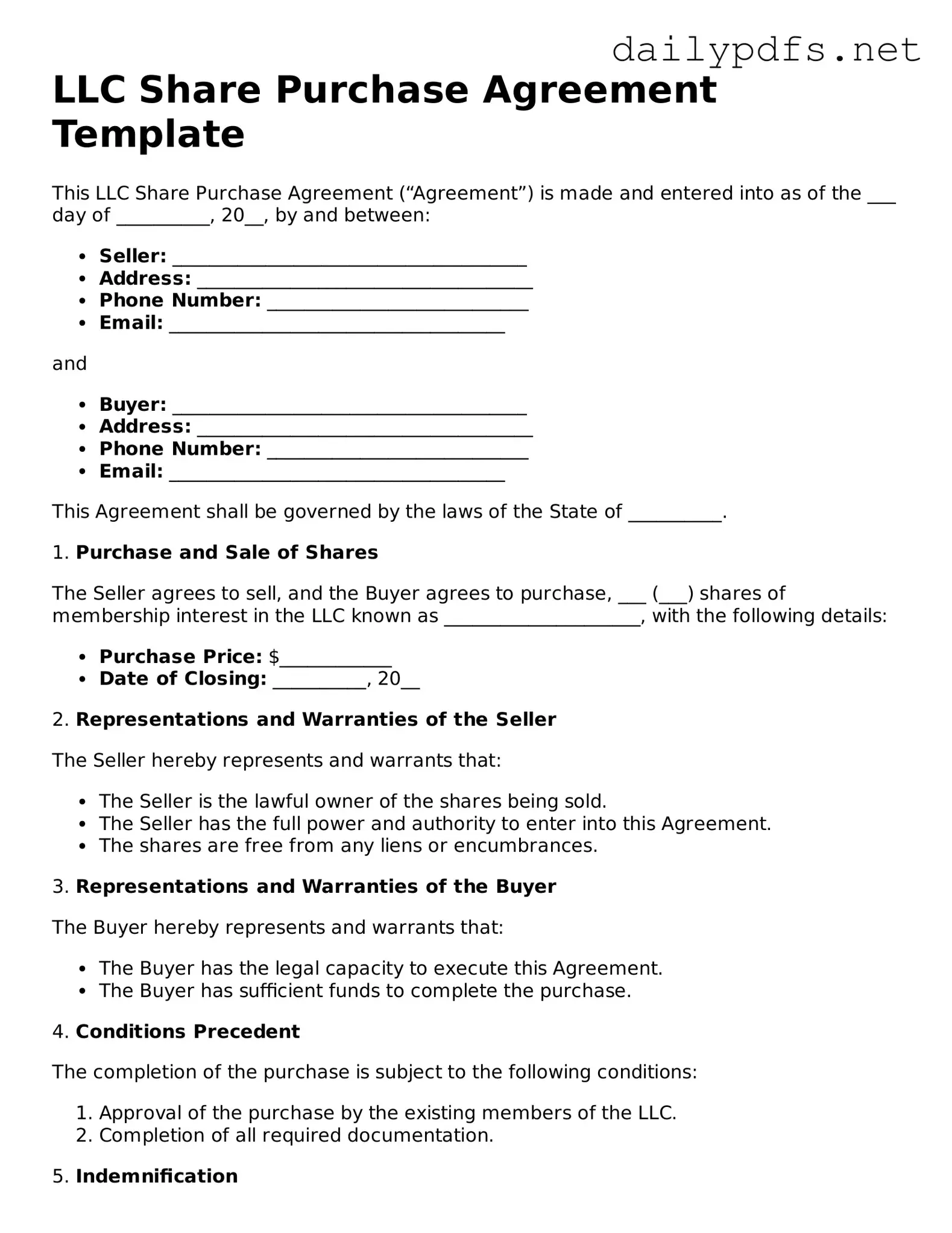 Printable LLC Share Purchase Agreement Document