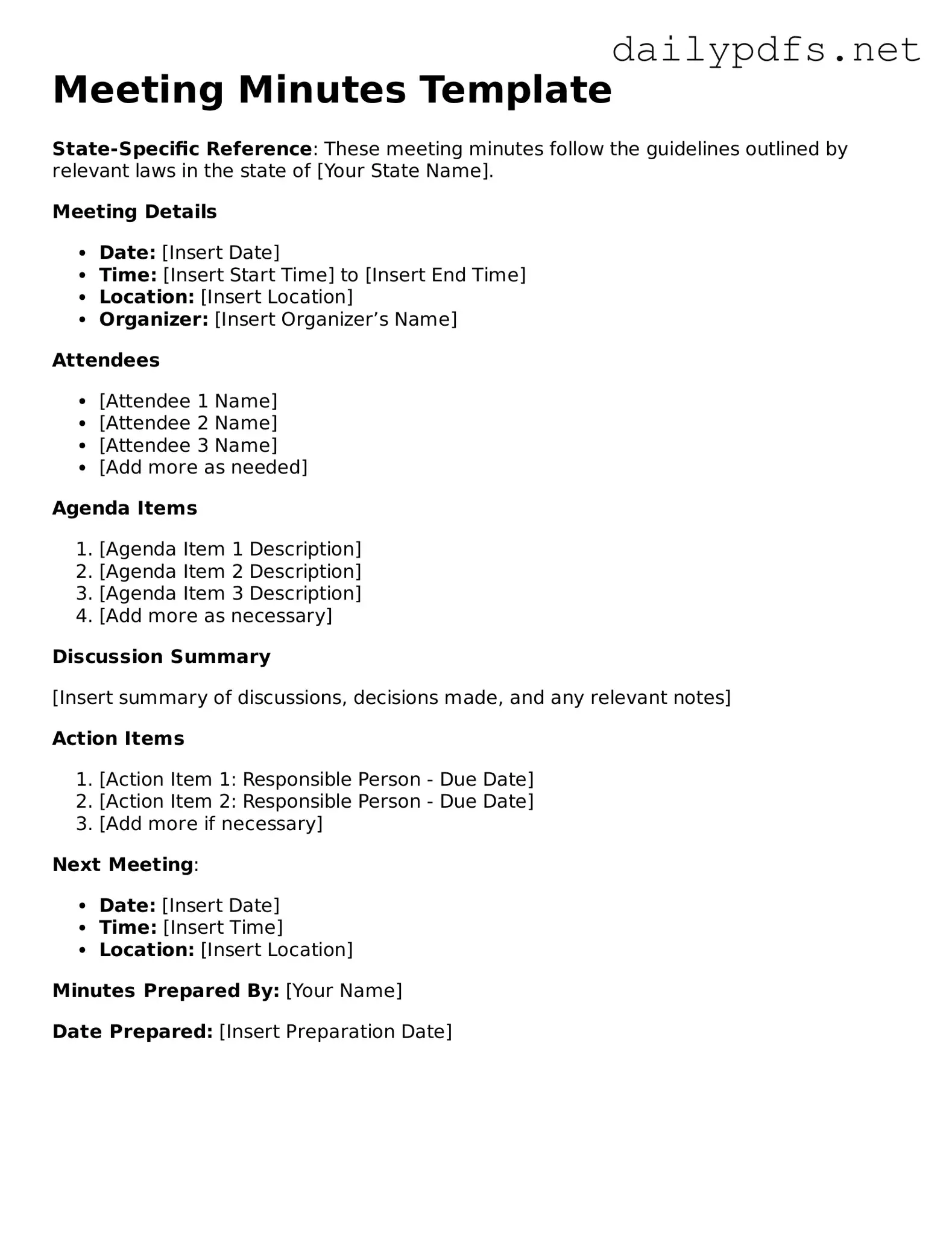Printable Meeting Minutes Document
