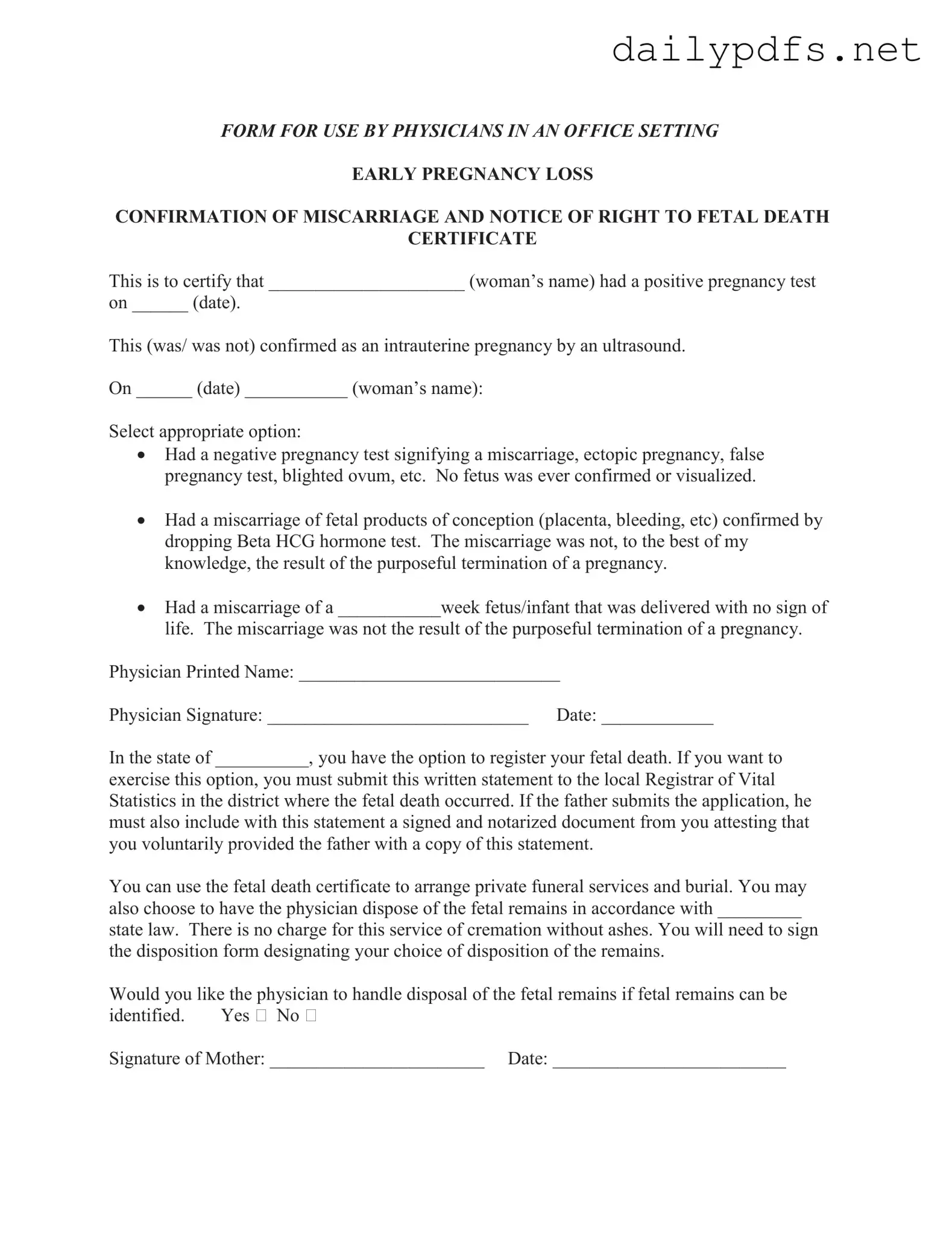 Fill Out Your Miscarriage Discharge Paper Form
