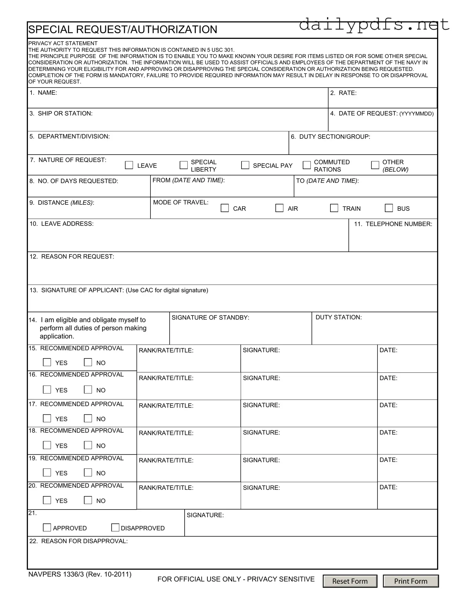 Fill Out Your Navpers 1336 3 Form