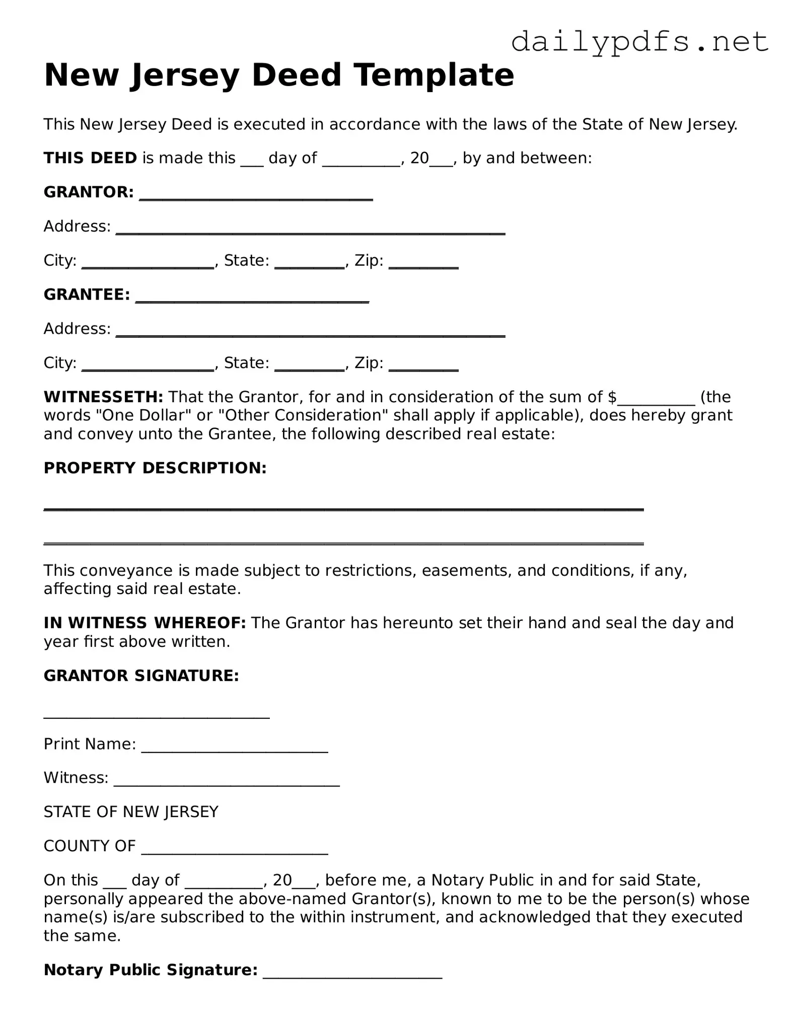 Free  Deed Template for New Jersey