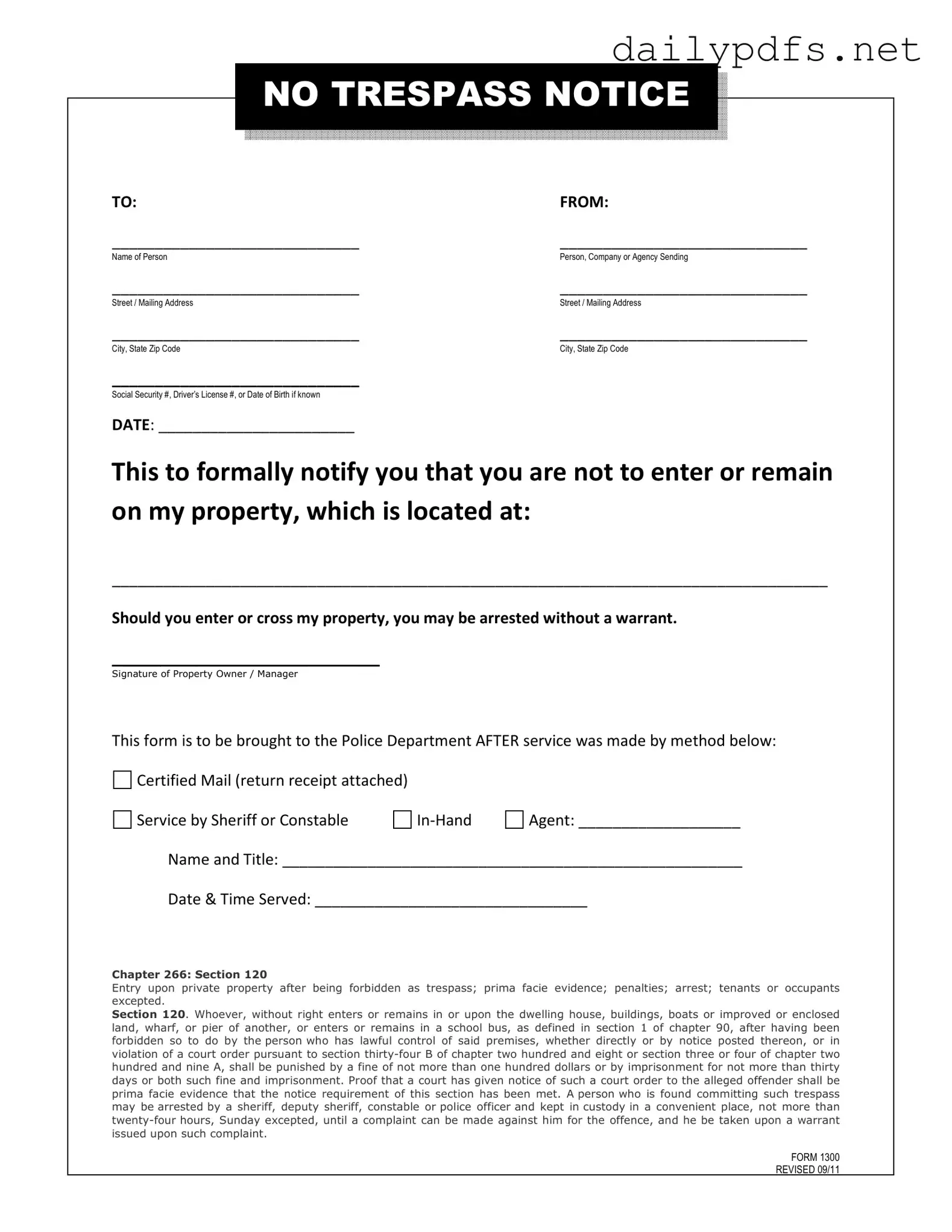 Fill Out Your No Trespassing Letter Form